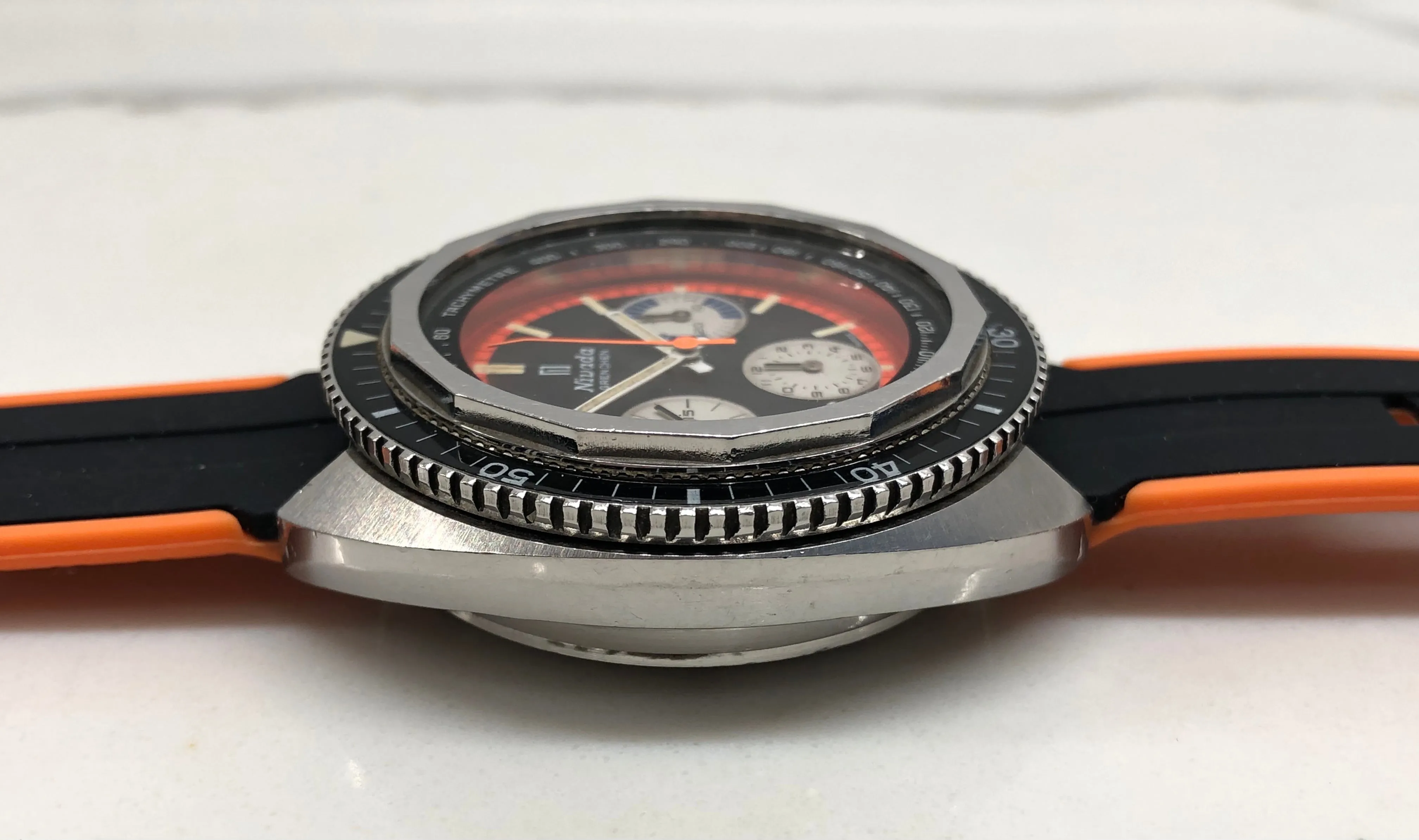 1960s Nivada Grenchen ChronoKing 4324 Valjoux 72 Steel Vintage Chronograph Wristwatch