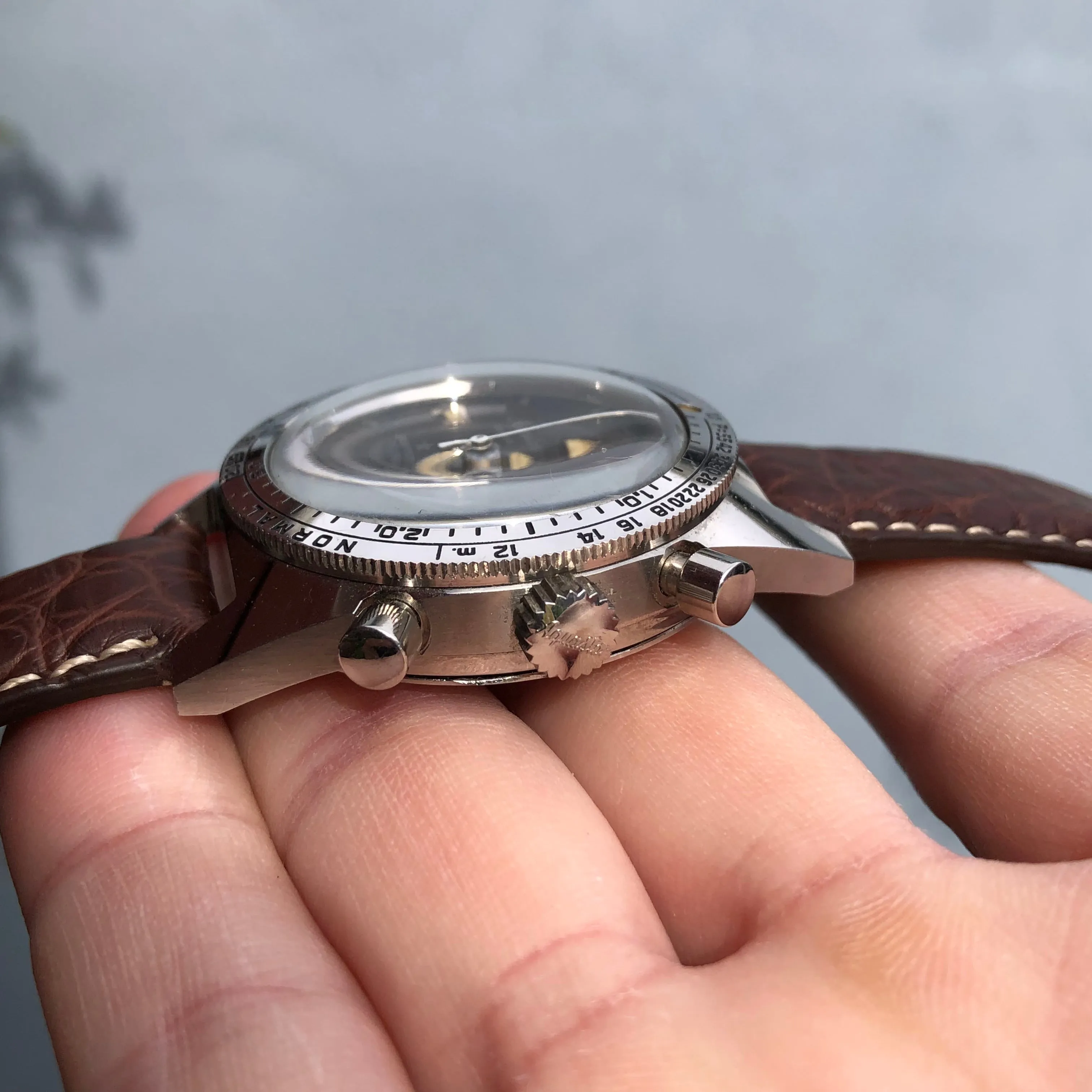 1960s Vintage Aquastar Deepstar Steel Chronograph Valjoux 92 Wristwatch