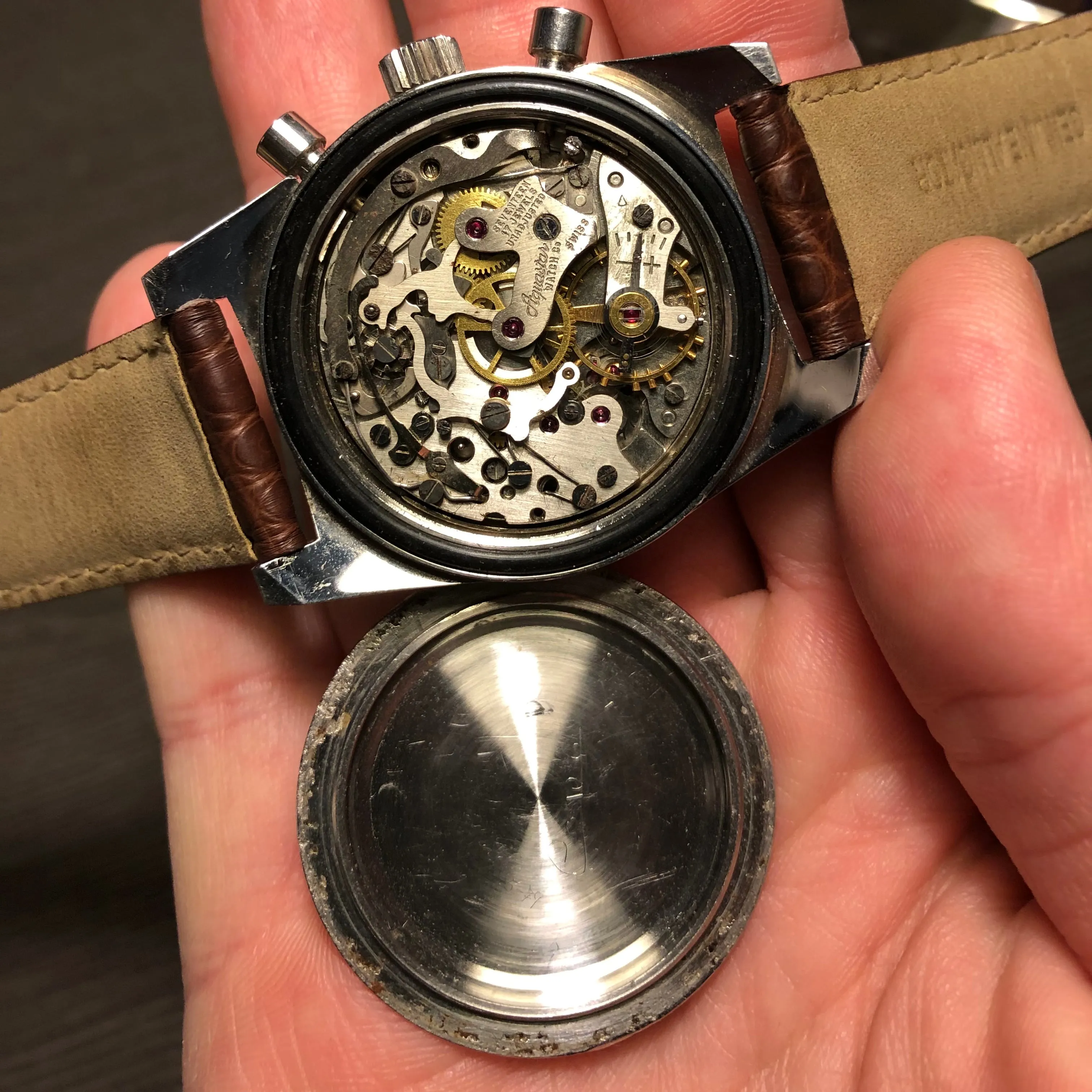 1960s Vintage Aquastar Deepstar Steel Chronograph Valjoux 92 Wristwatch