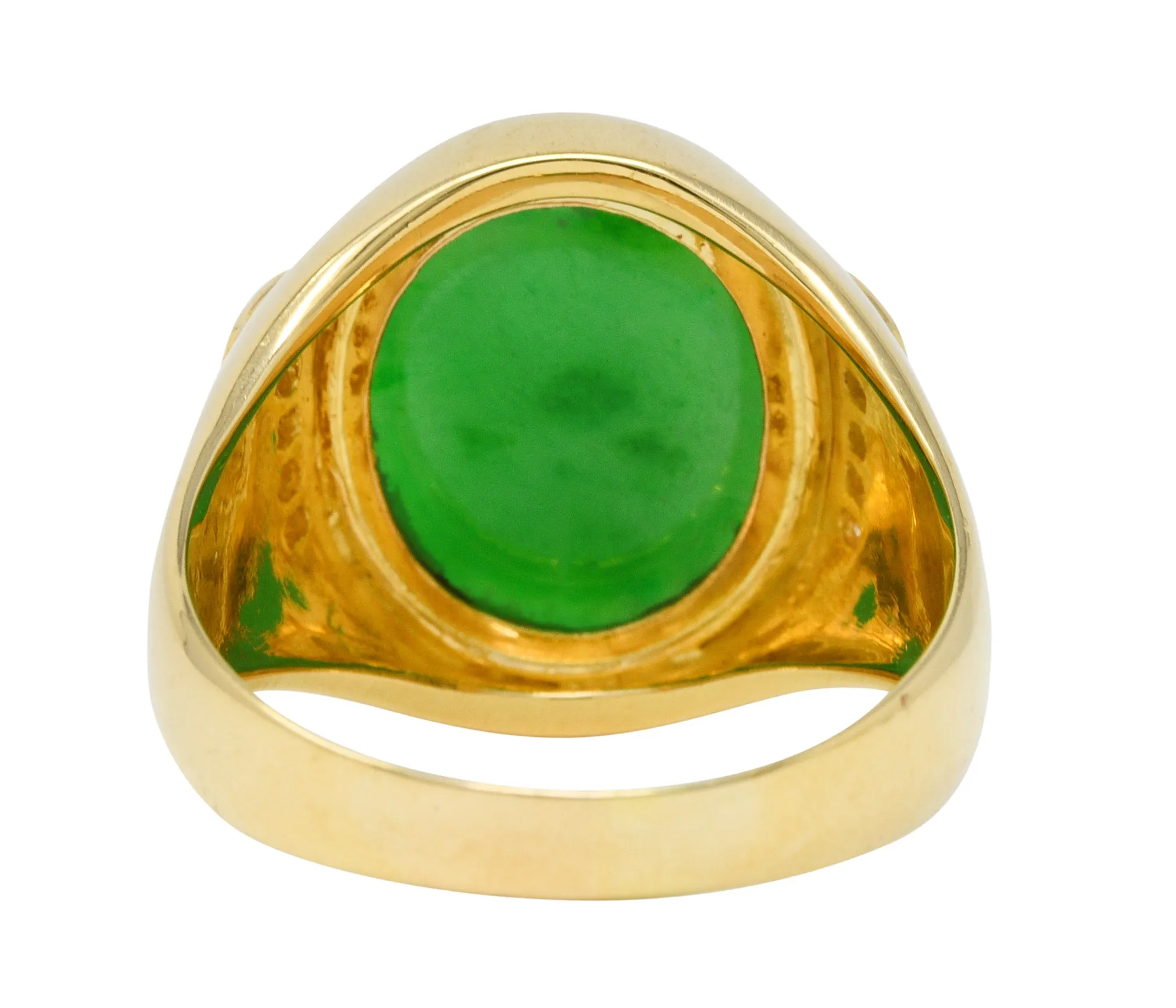 1960's Vintage Jade Diamond 18 Karat Gold Men's Gemstone Ring