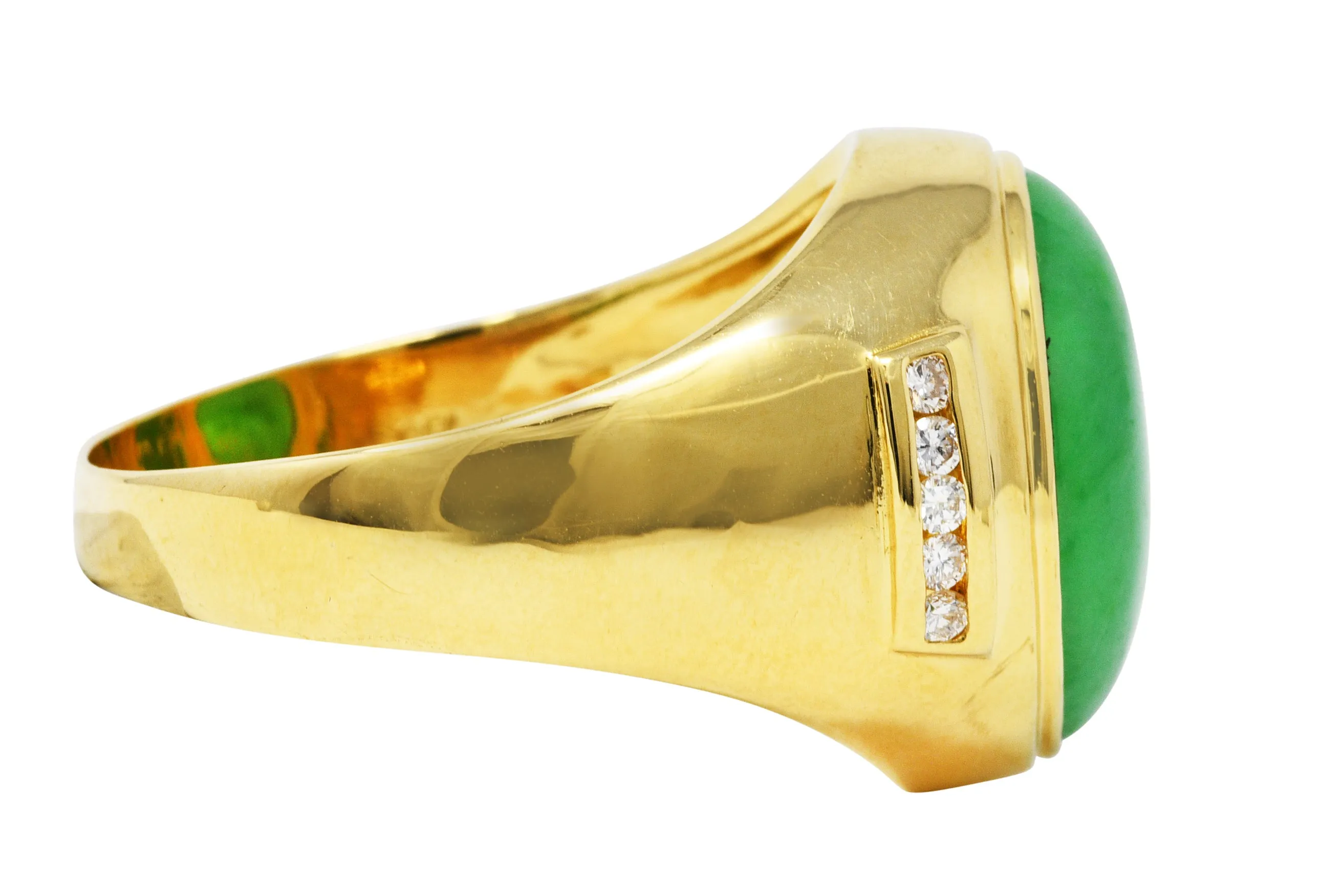 1960's Vintage Jade Diamond 18 Karat Gold Men's Gemstone Ring