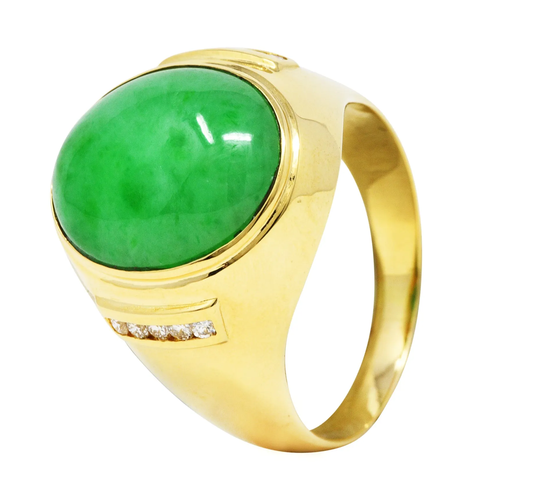 1960's Vintage Jade Diamond 18 Karat Gold Men's Gemstone Ring
