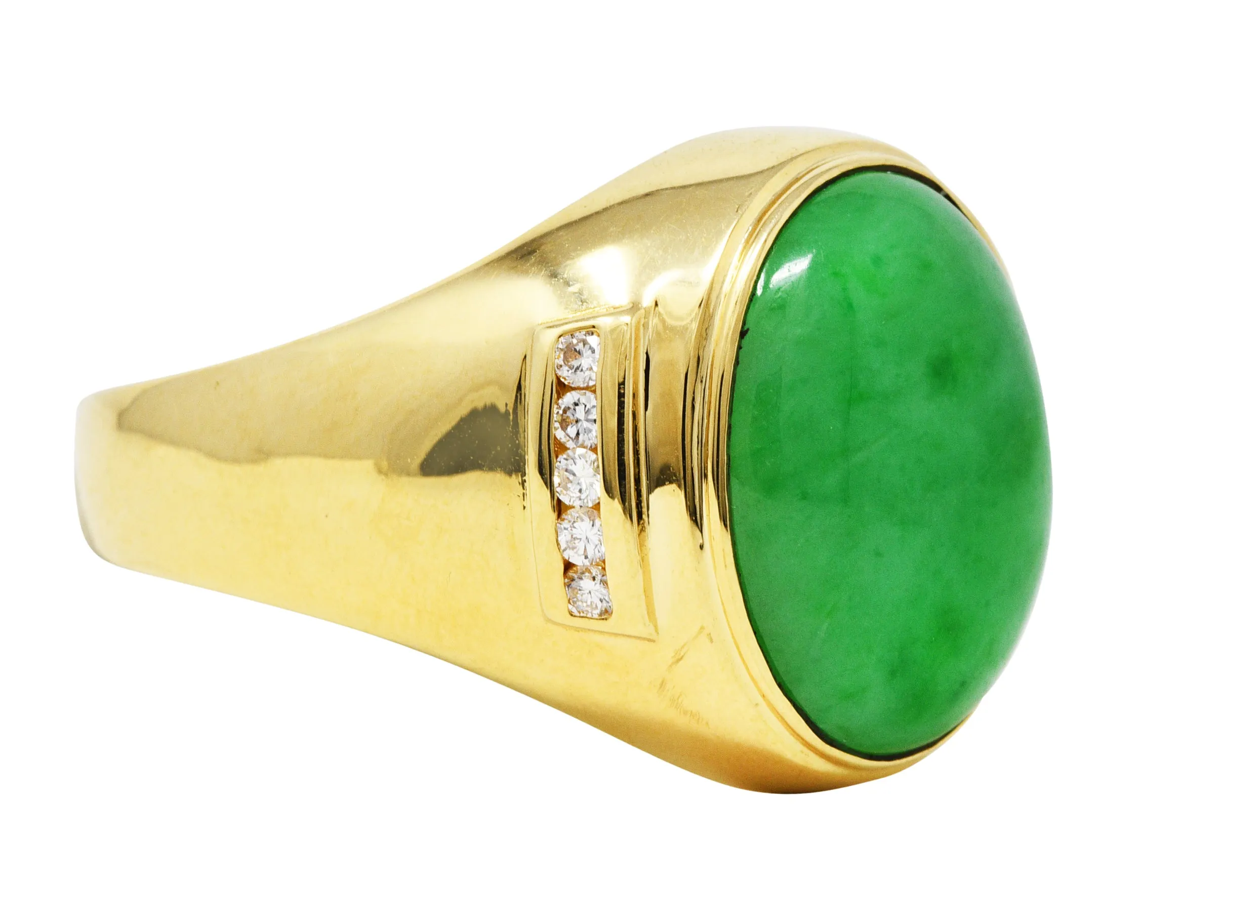 1960's Vintage Jade Diamond 18 Karat Gold Men's Gemstone Ring