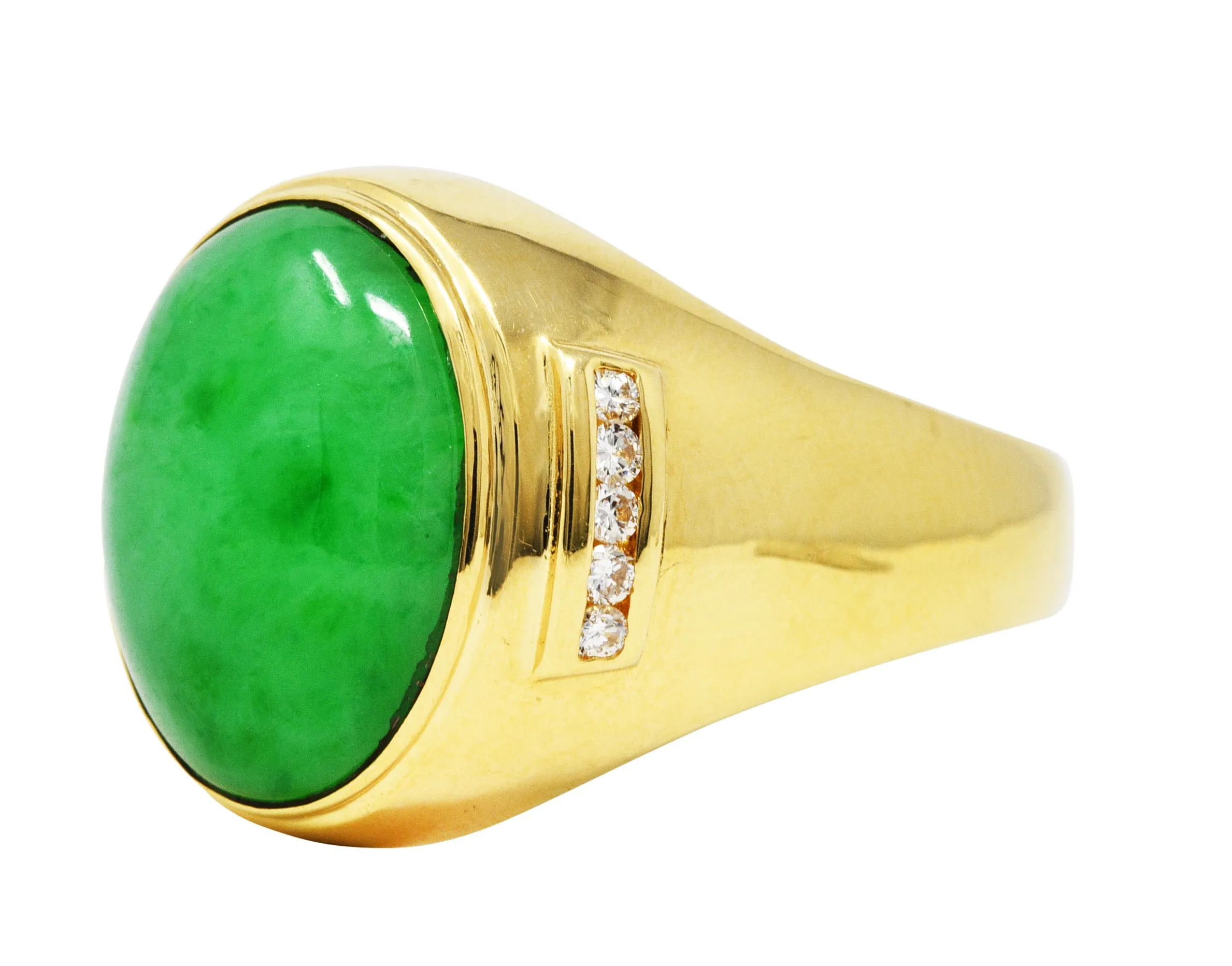 1960's Vintage Jade Diamond 18 Karat Gold Men's Gemstone Ring