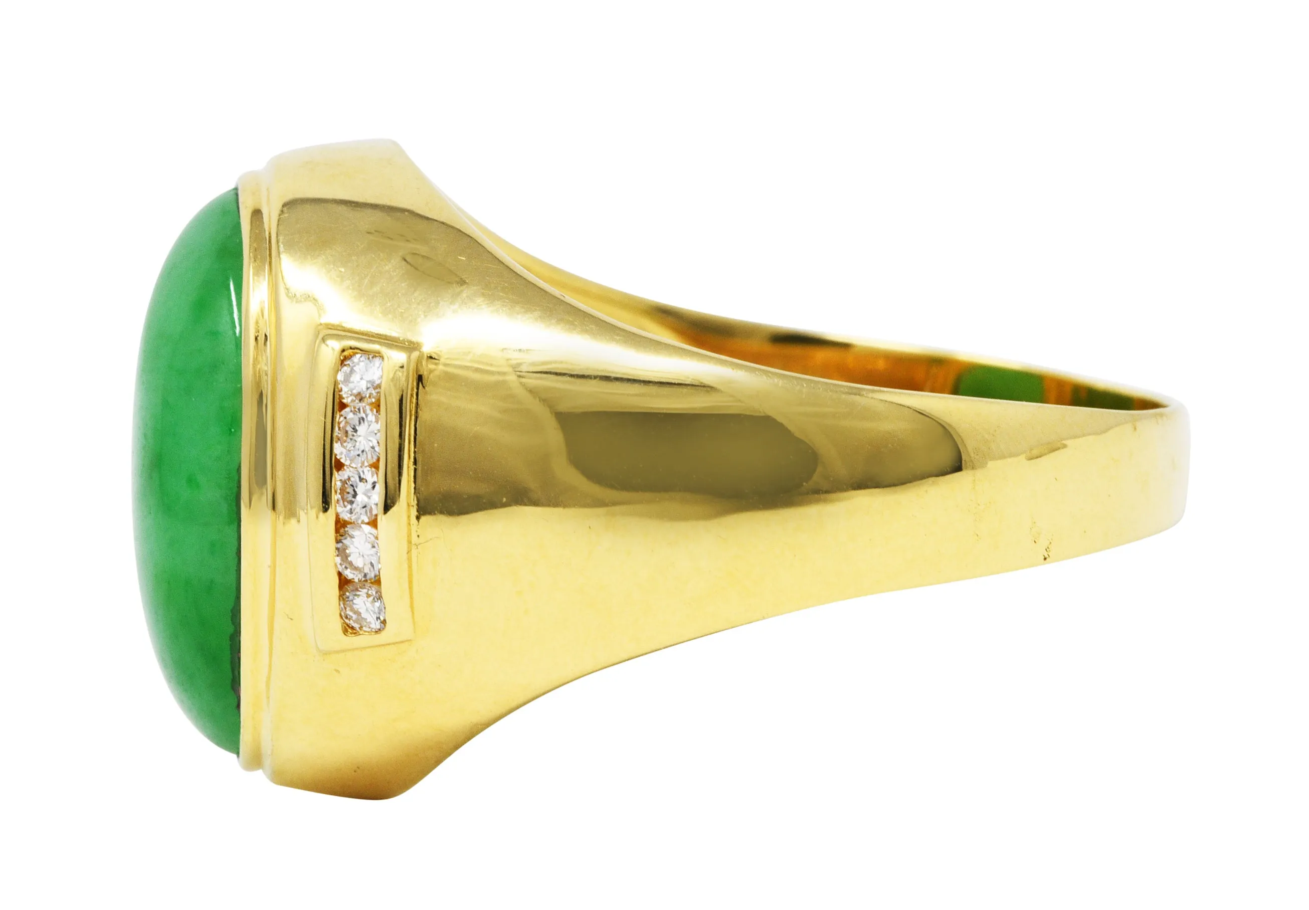 1960's Vintage Jade Diamond 18 Karat Gold Men's Gemstone Ring