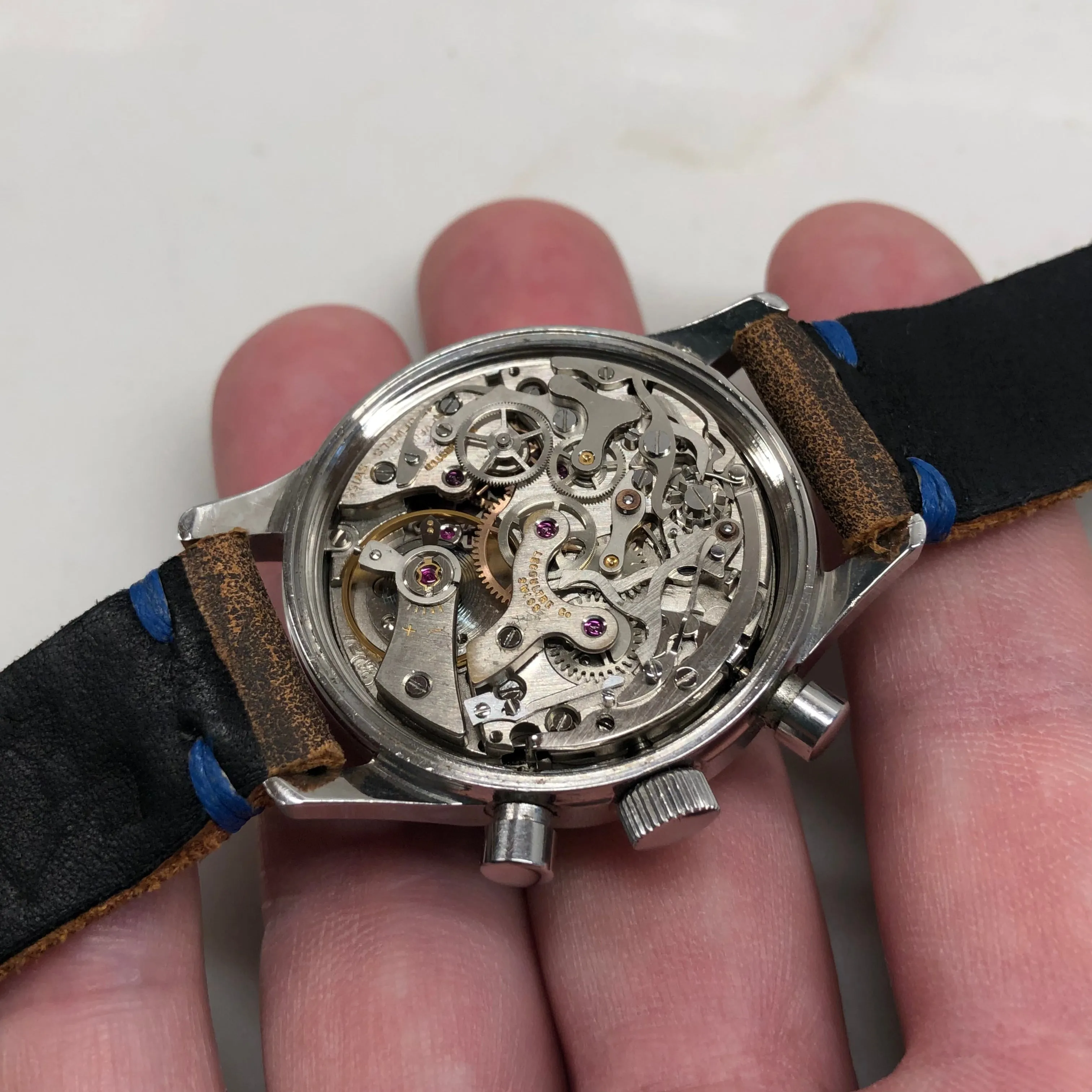 1960s Vintage LeCoultre E2644 Steel Chronograph Valjoux 72 Wristwatch