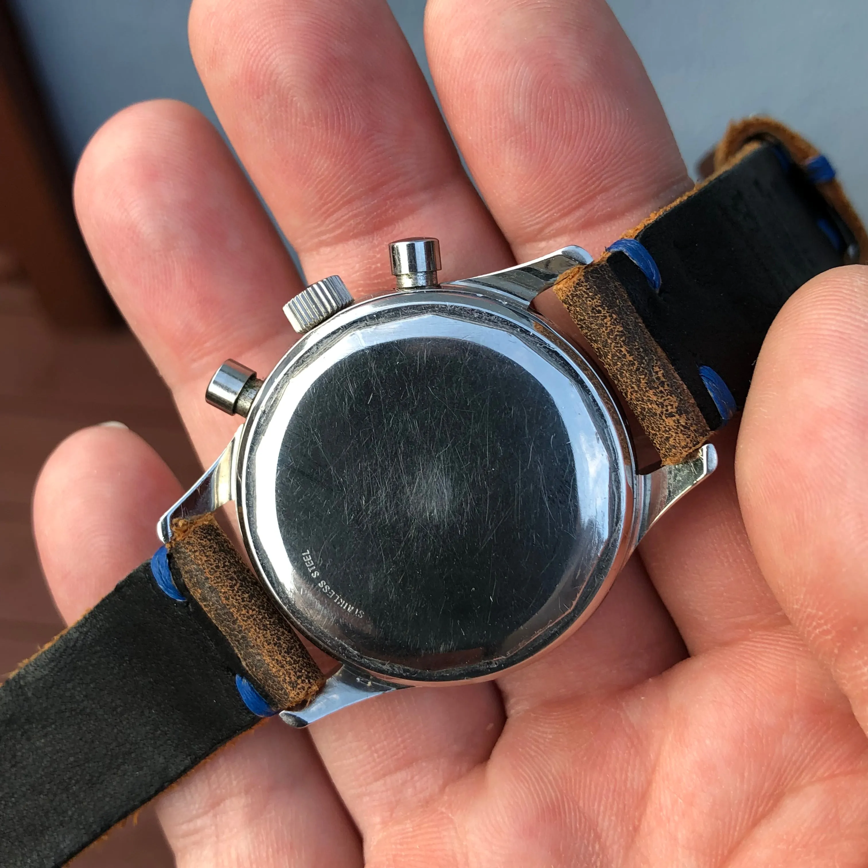 1960s Vintage LeCoultre E2644 Steel Chronograph Valjoux 72 Wristwatch
