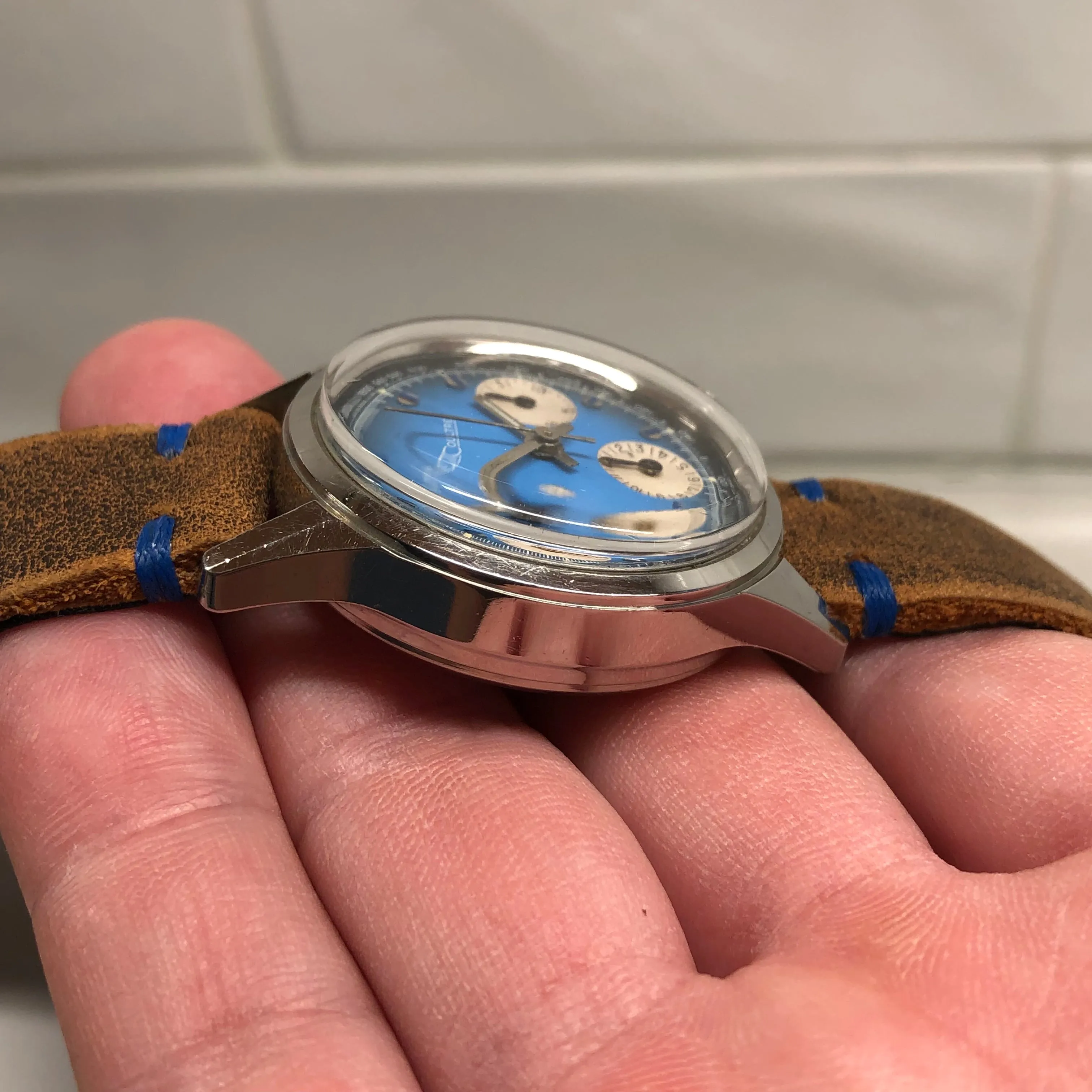 1960s Vintage LeCoultre E2644 Steel Chronograph Valjoux 72 Wristwatch