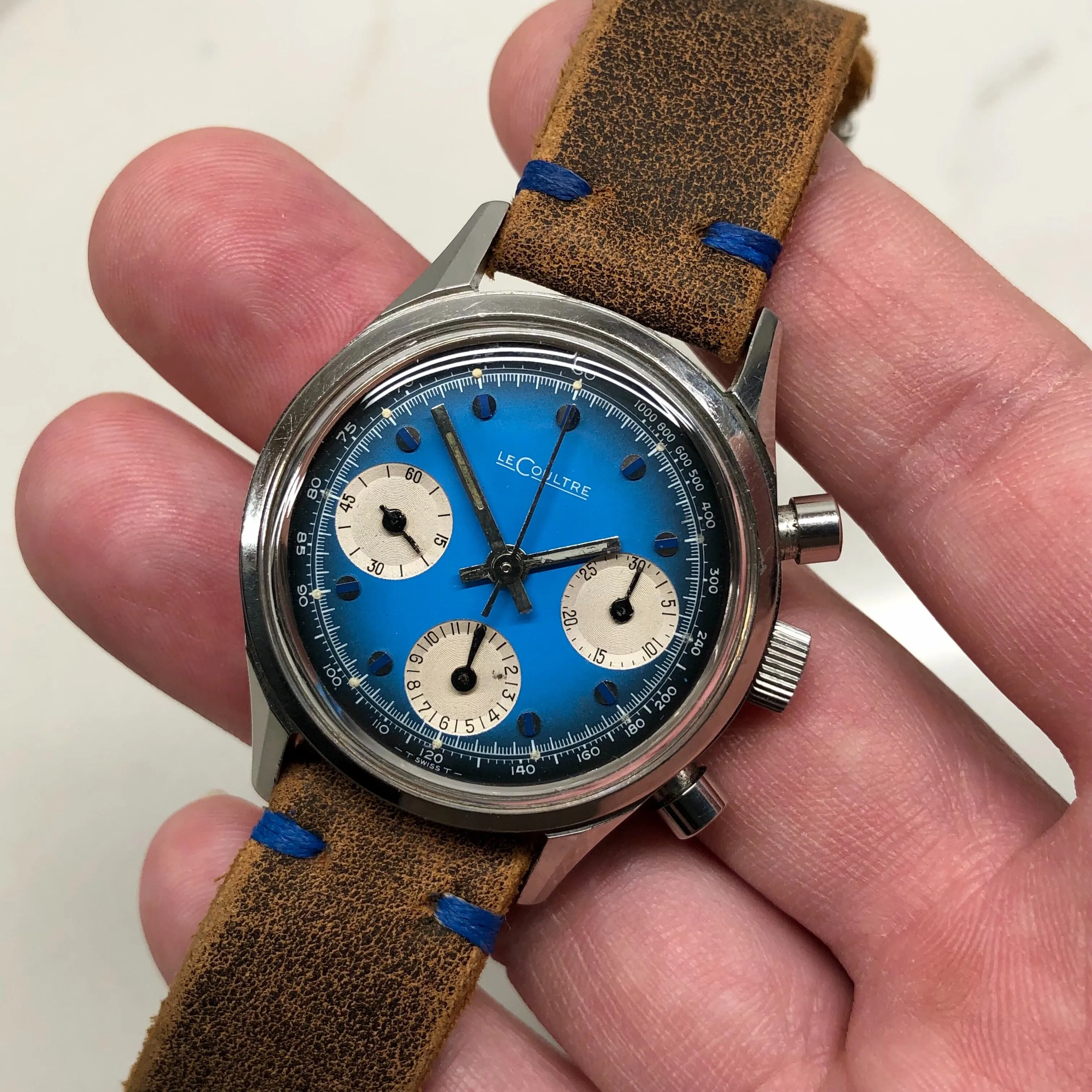 1960s Vintage LeCoultre E2644 Steel Chronograph Valjoux 72 Wristwatch