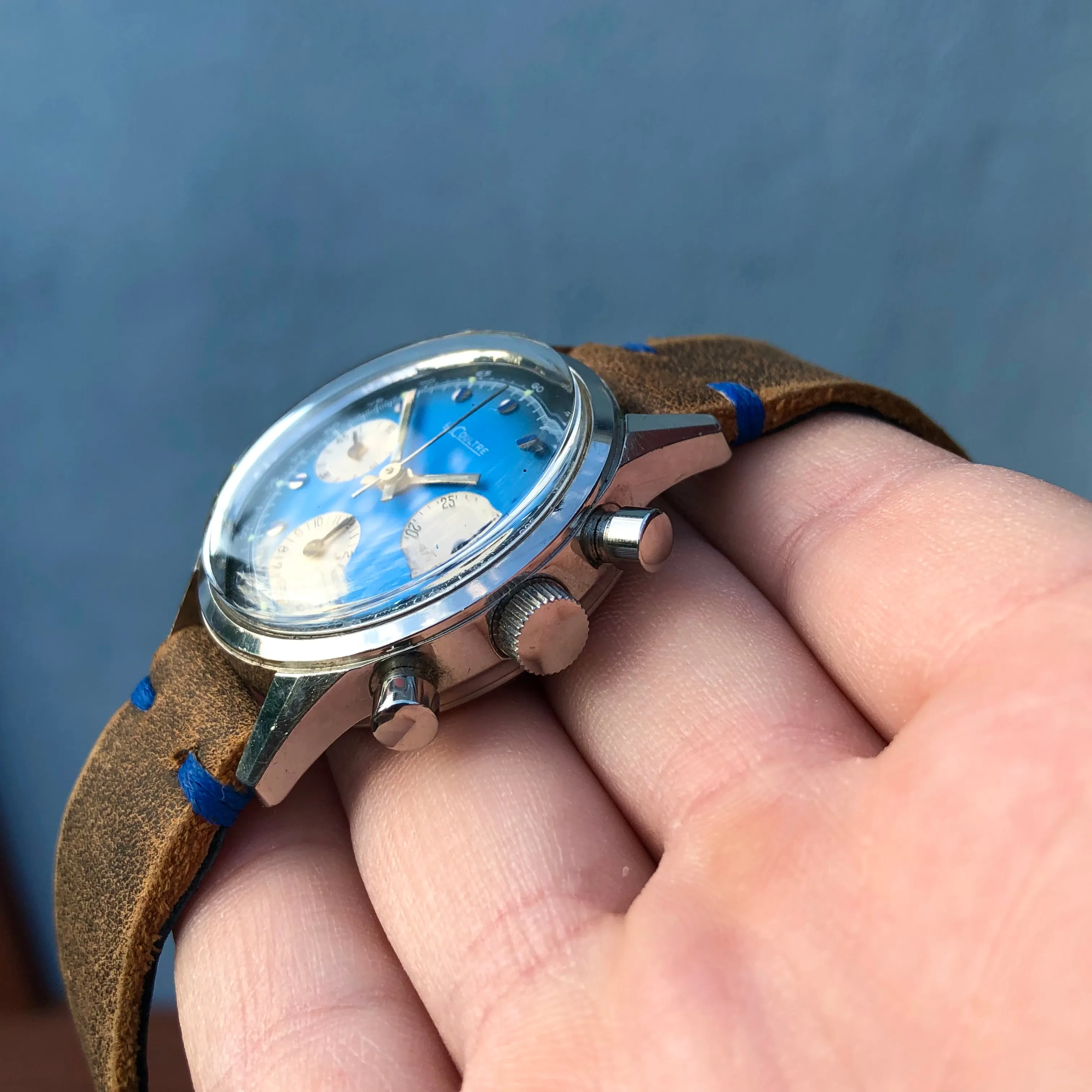 1960s Vintage LeCoultre E2644 Steel Chronograph Valjoux 72 Wristwatch