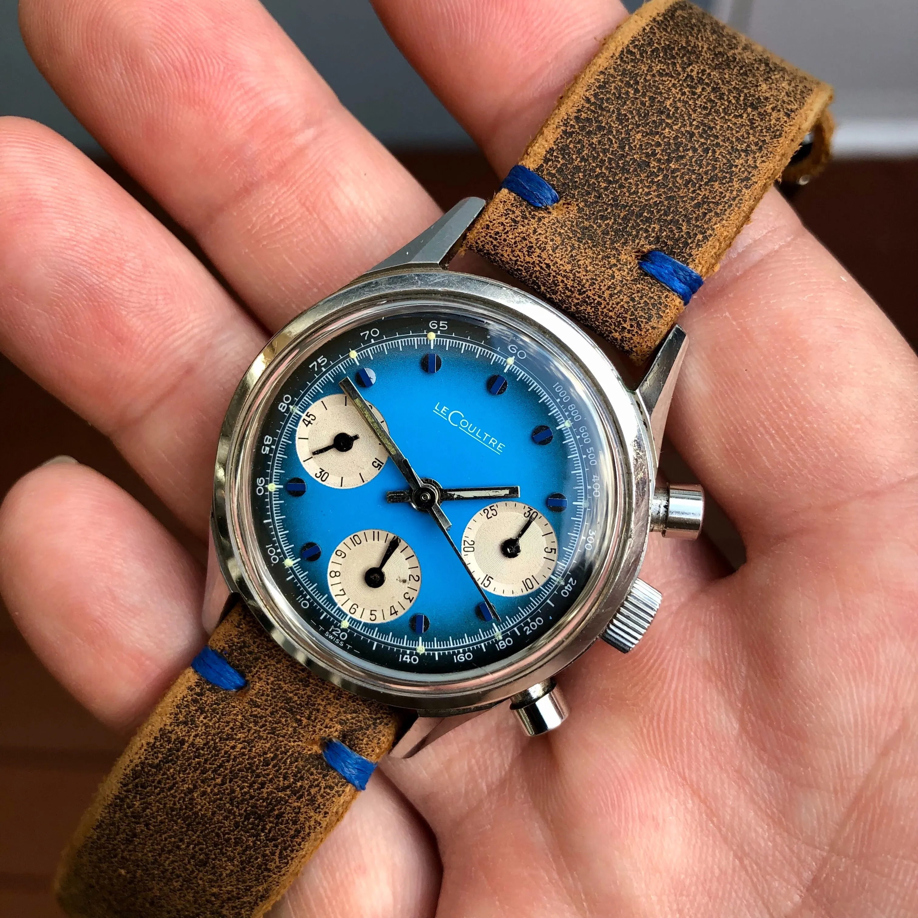 1960s Vintage LeCoultre E2644 Steel Chronograph Valjoux 72 Wristwatch