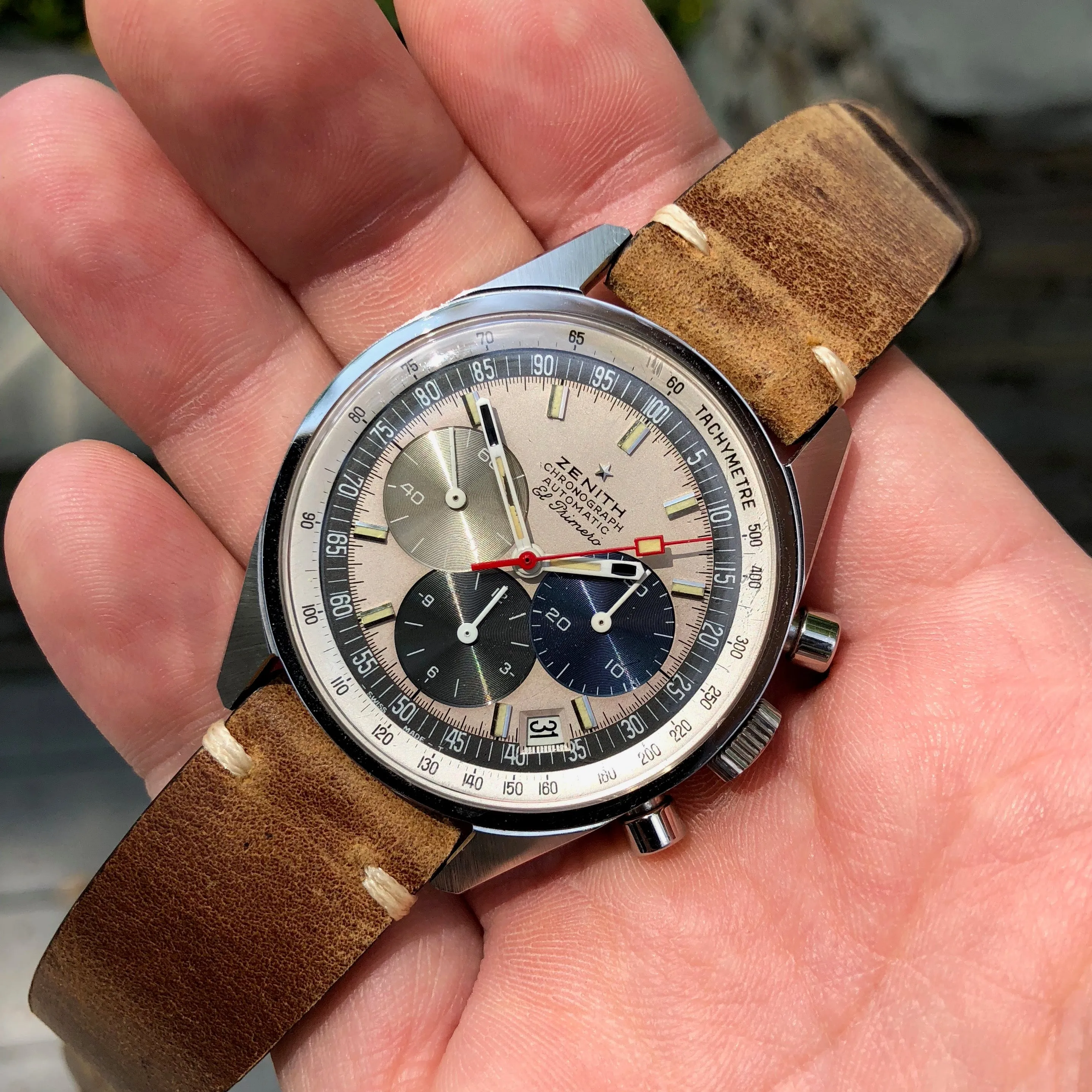 1960s Zenith El Primero A386 Steel Chronograph Automatic Gay Freres Wristwatch
