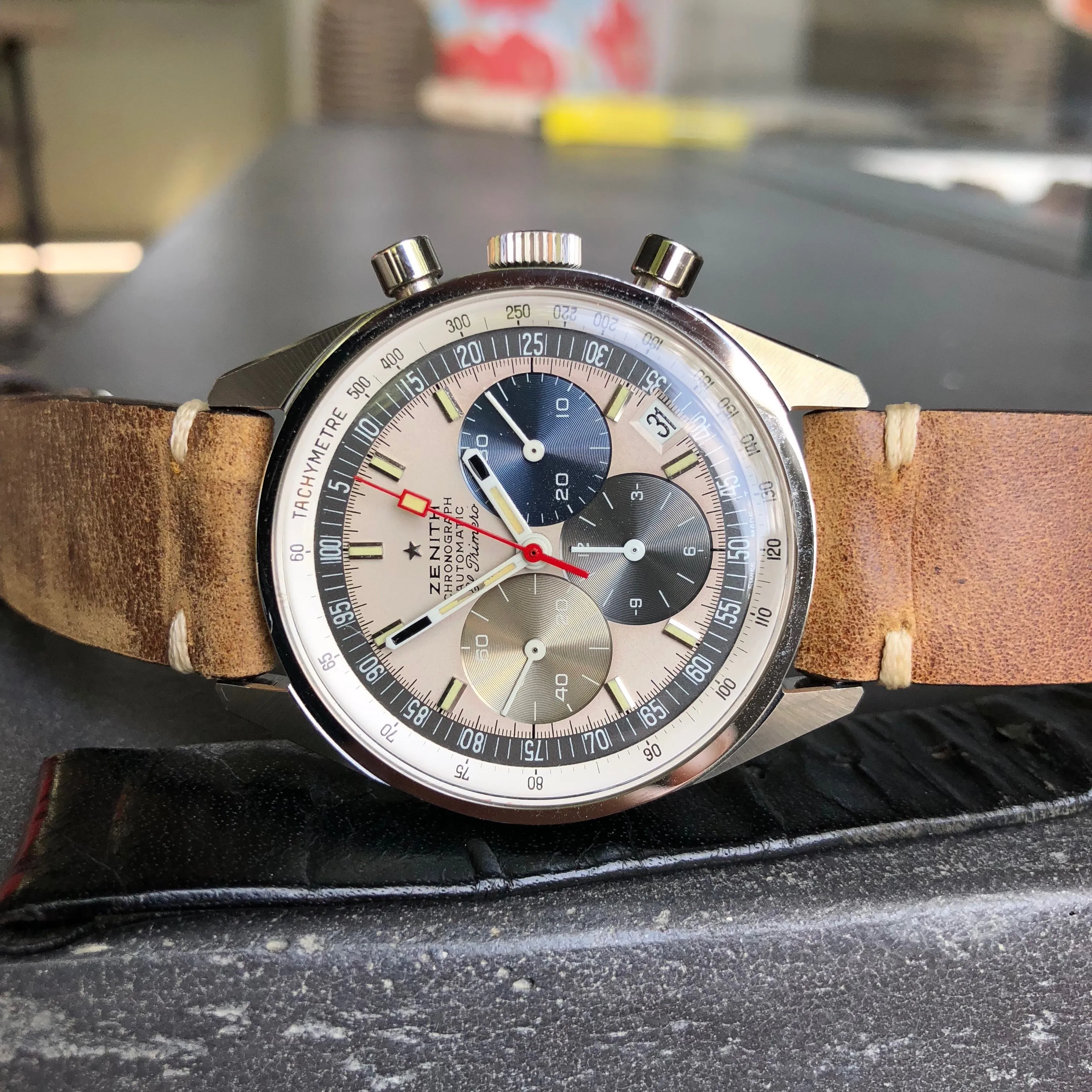 1960s Zenith El Primero A386 Steel Chronograph Automatic Gay Freres Wristwatch