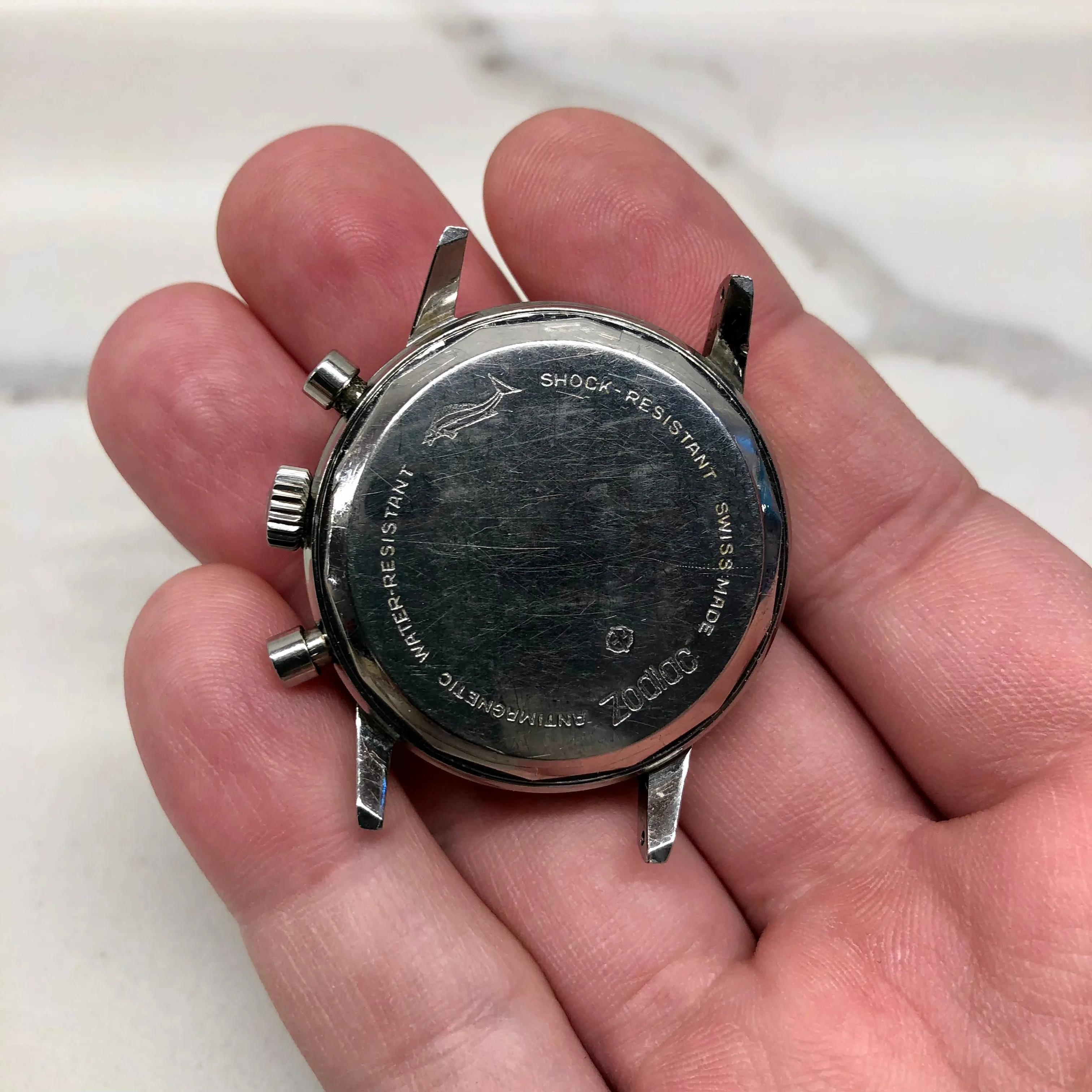 1960s Zodiac Zodiac-Chron Hermetic Steel Valjoux 72 Chronograph Wristwatch