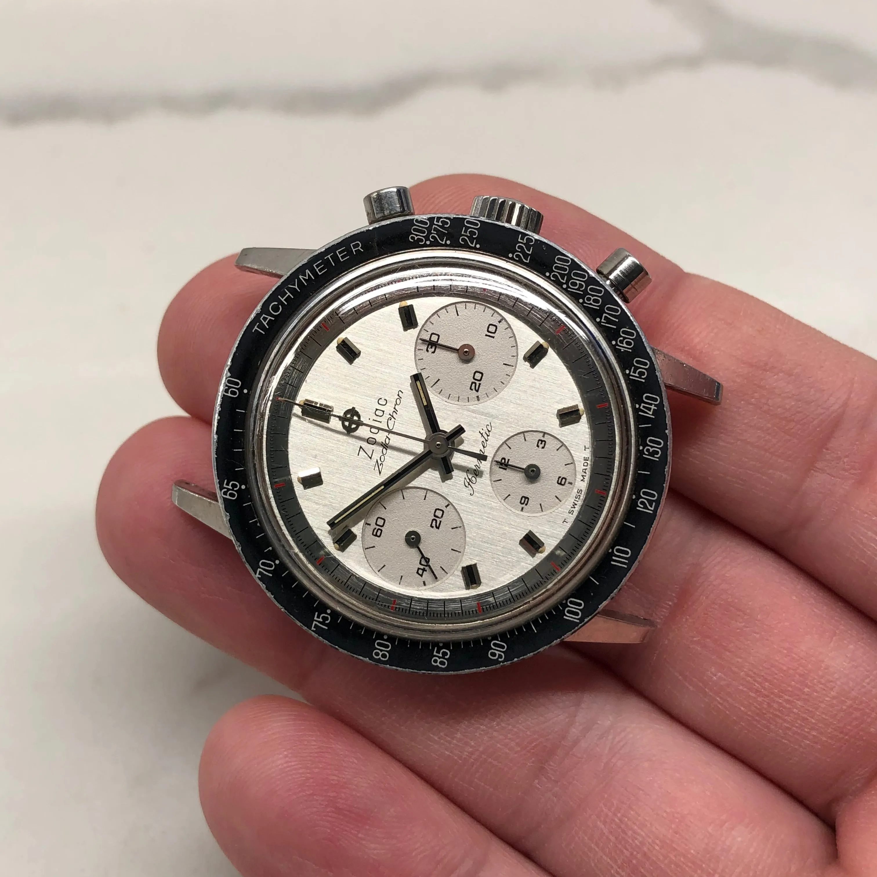 1960s Zodiac Zodiac-Chron Hermetic Steel Valjoux 72 Chronograph Wristwatch