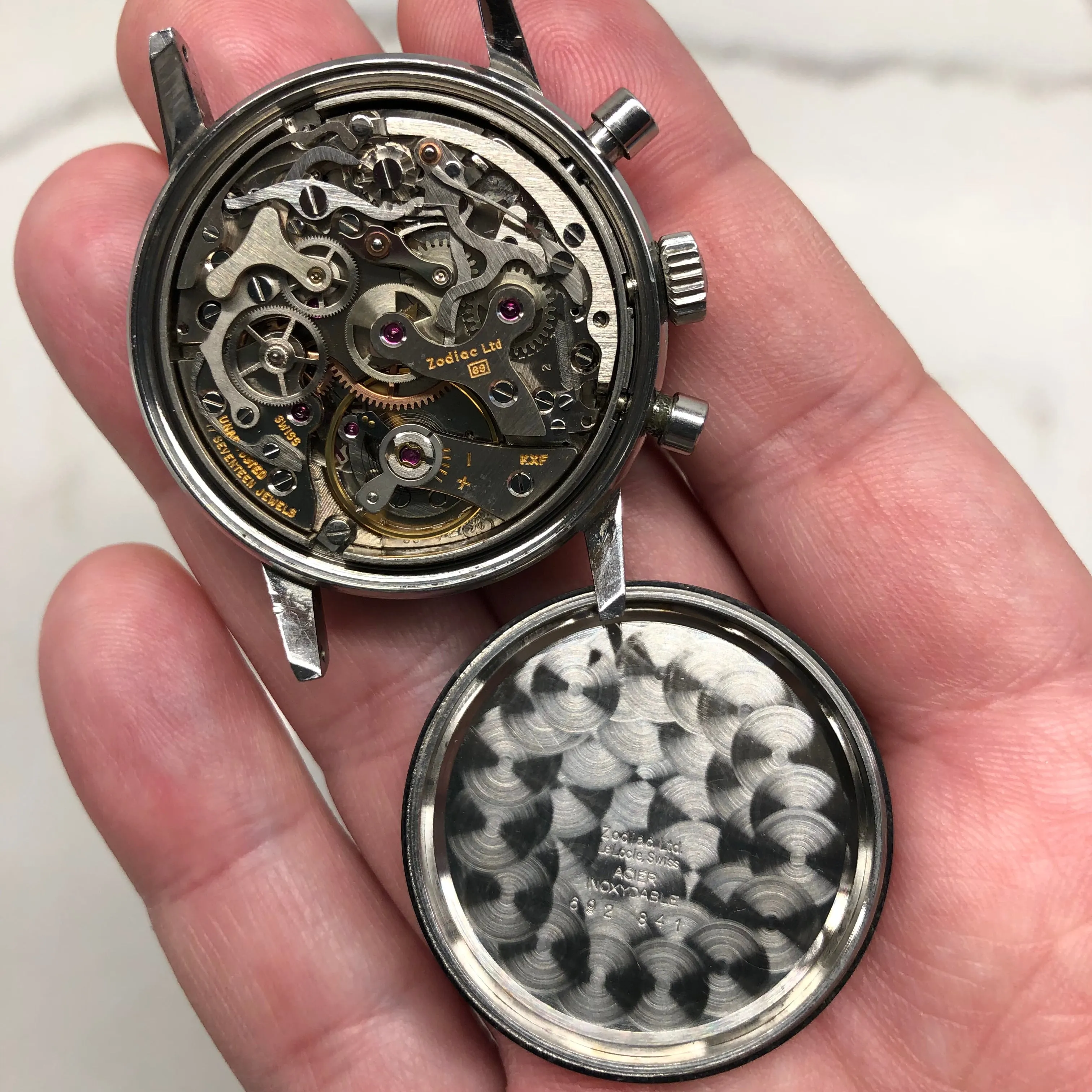 1960s Zodiac Zodiac-Chron Hermetic Steel Valjoux 72 Chronograph Wristwatch