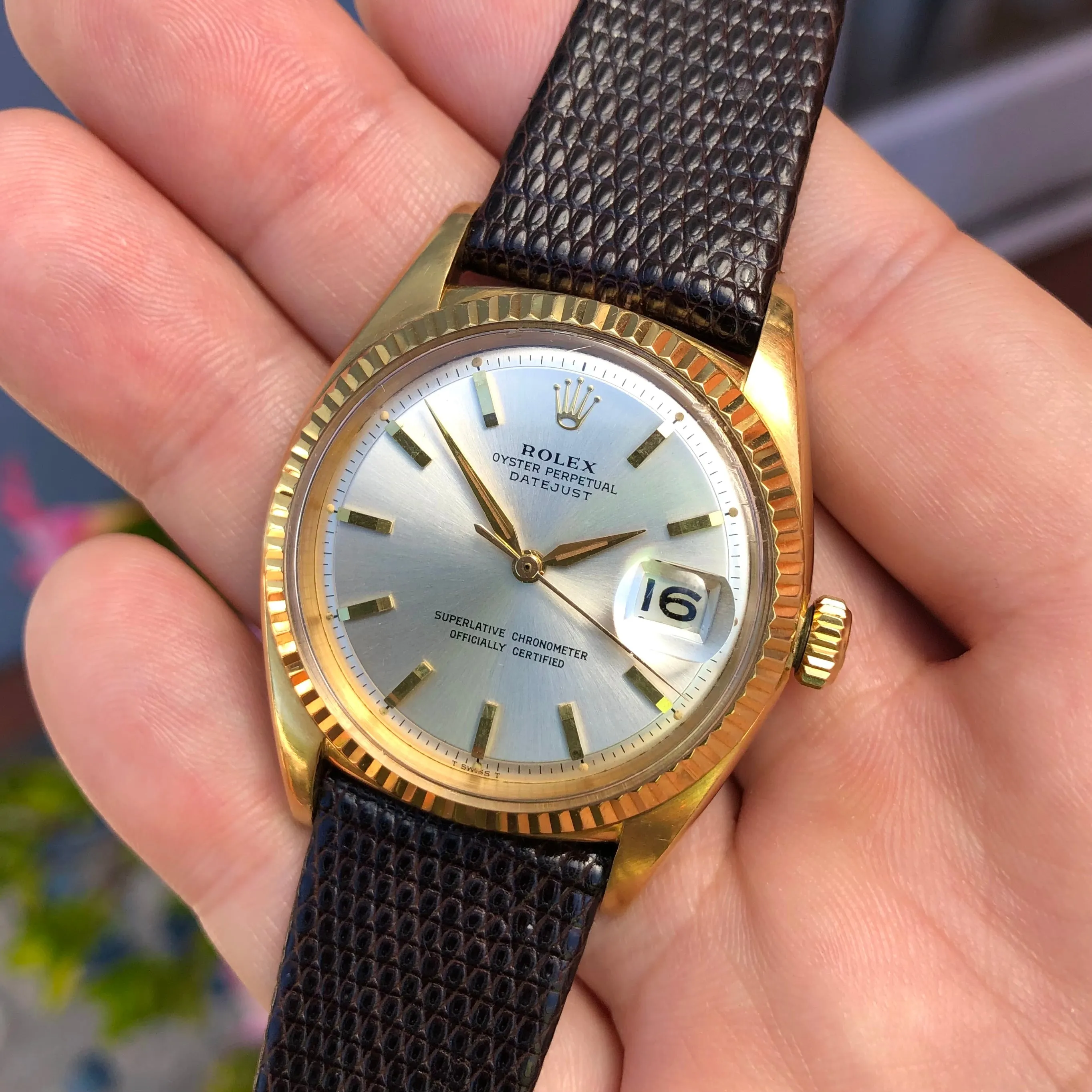 1962 Rolex Datejust 1601 18K Yellow Gold Sword Hands Automatic Wristwatch