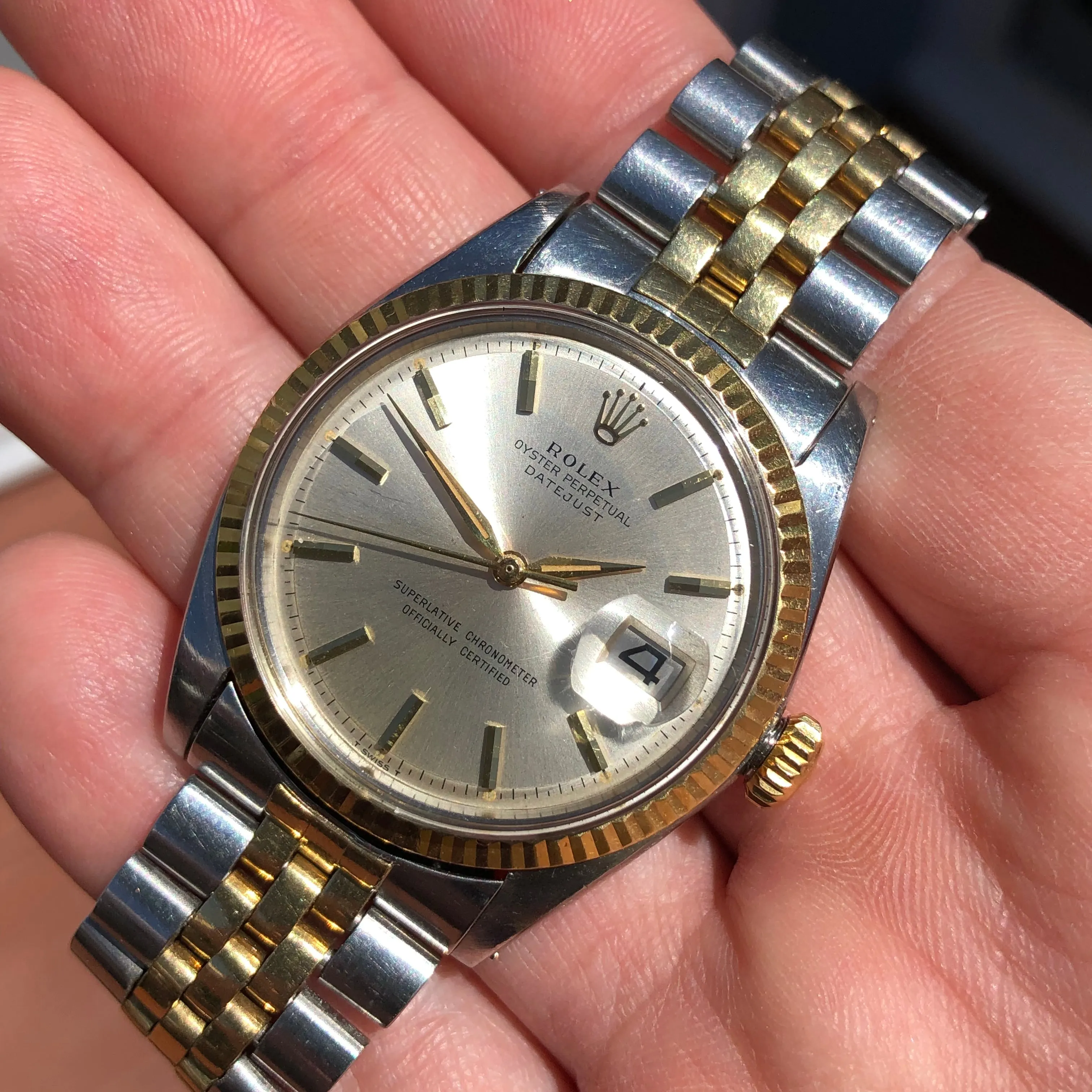 1964 Rolex Datejust 1601 Silver Two Tone Big Logo Jubilee Sword Hands Automatic Wristwatch