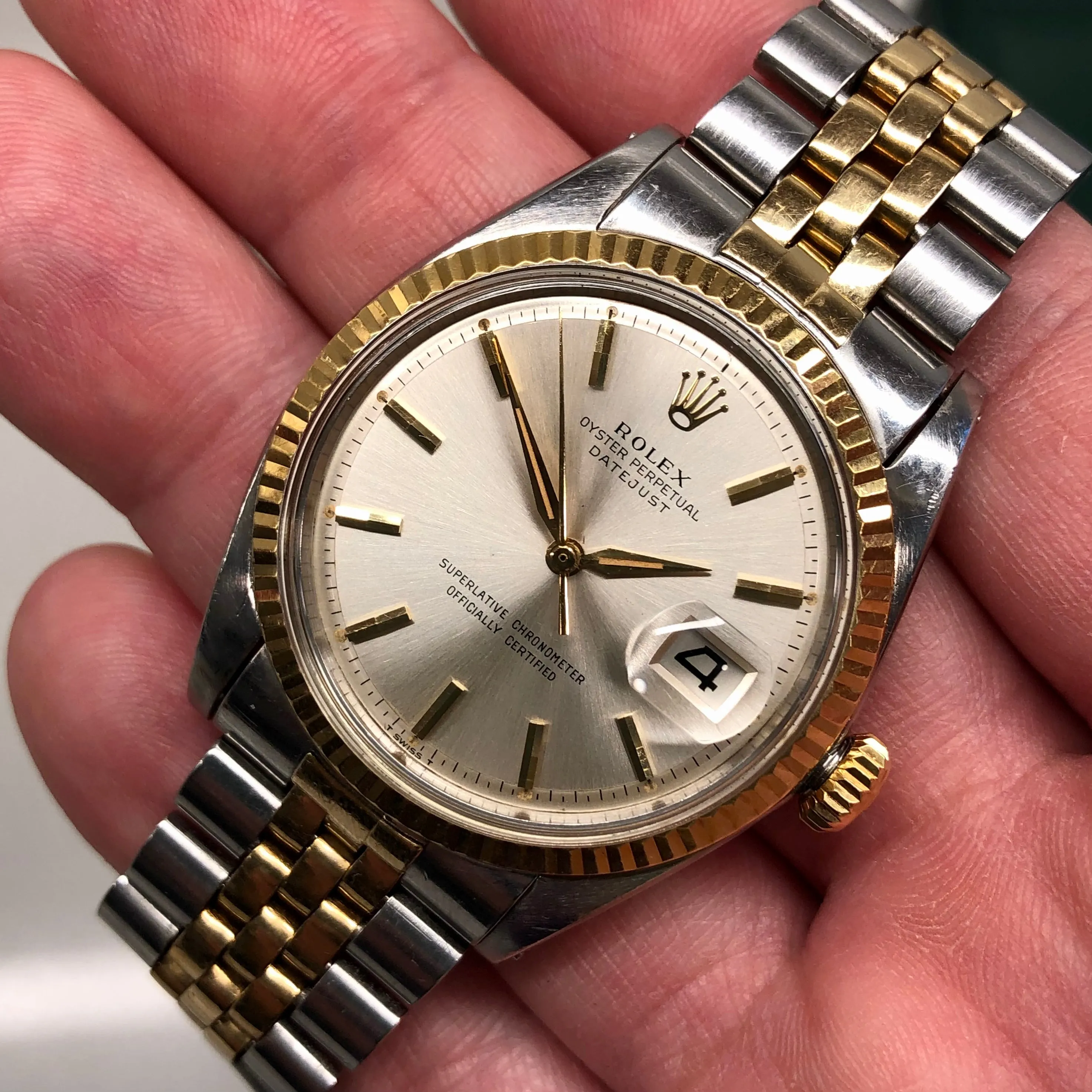 1964 Rolex Datejust 1601 Silver Two Tone Big Logo Jubilee Sword Hands Automatic Wristwatch