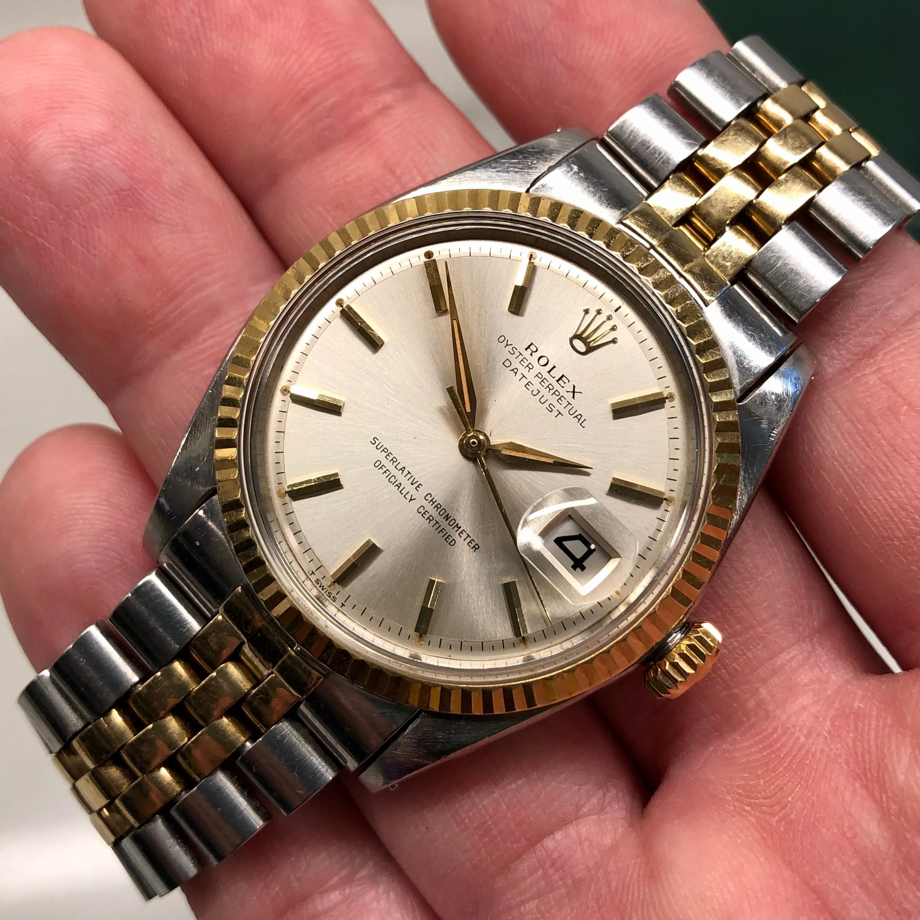 1964 Rolex Datejust 1601 Silver Two Tone Big Logo Jubilee Sword Hands Automatic Wristwatch