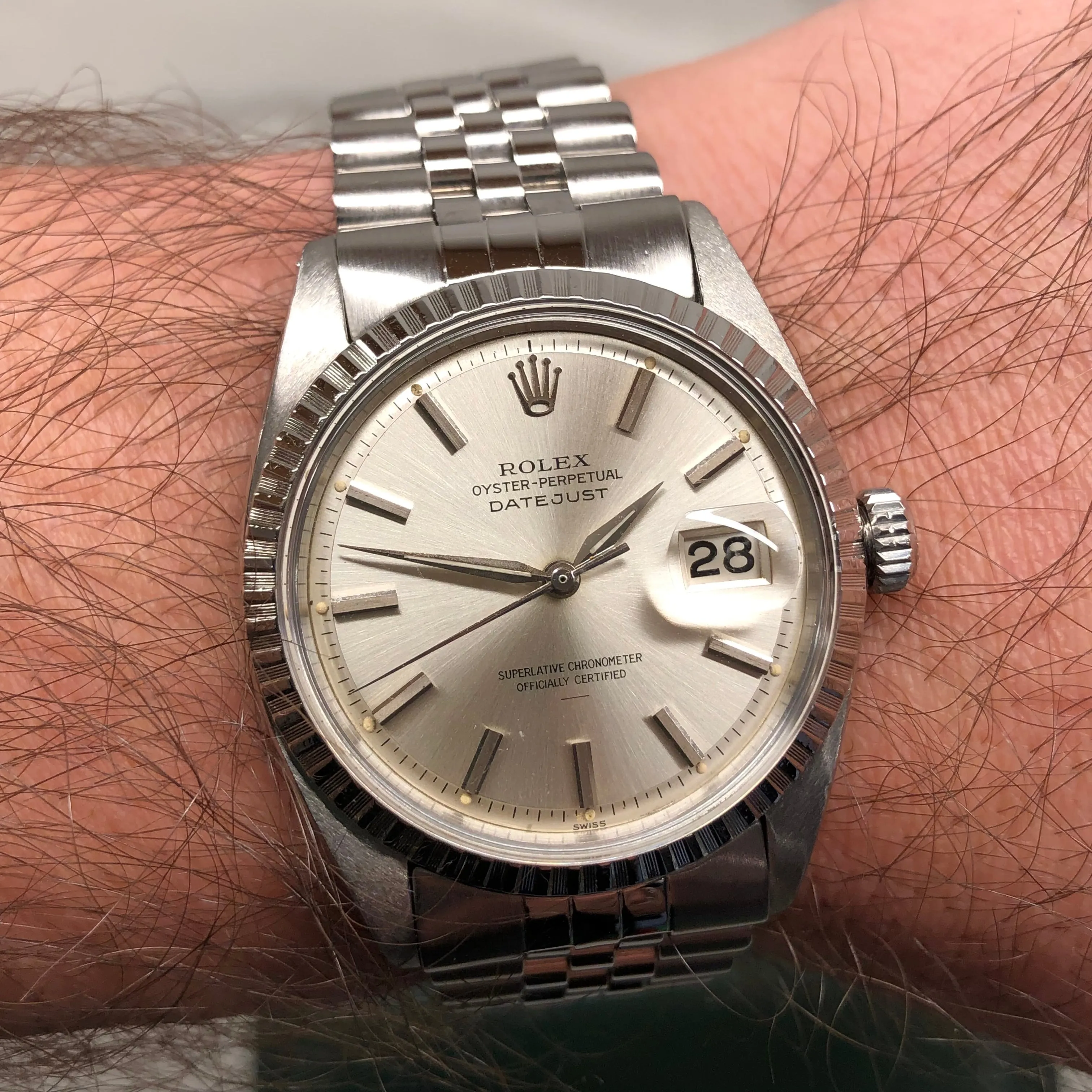 1964 Rolex Datejust 1603 Underline Dial Steel Engine Turned Jubilee Automatic Wristwatch
