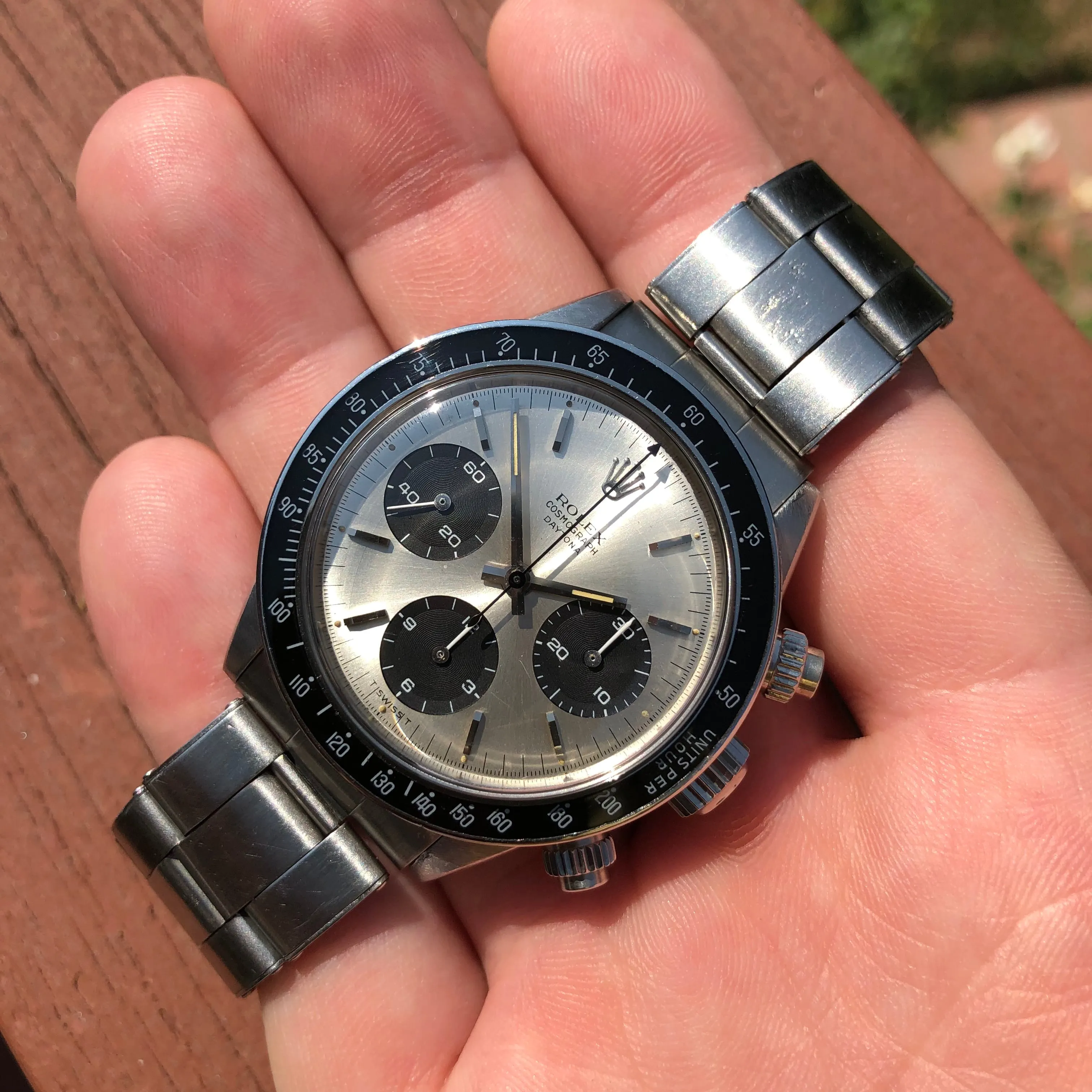 1966 Rolex Daytona 6240 Cosmograph Silver Steel Oyster Chronograph Wristwatch