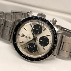 1966 Rolex Daytona 6240 Cosmograph Silver Steel Oyster Chronograph Wristwatch