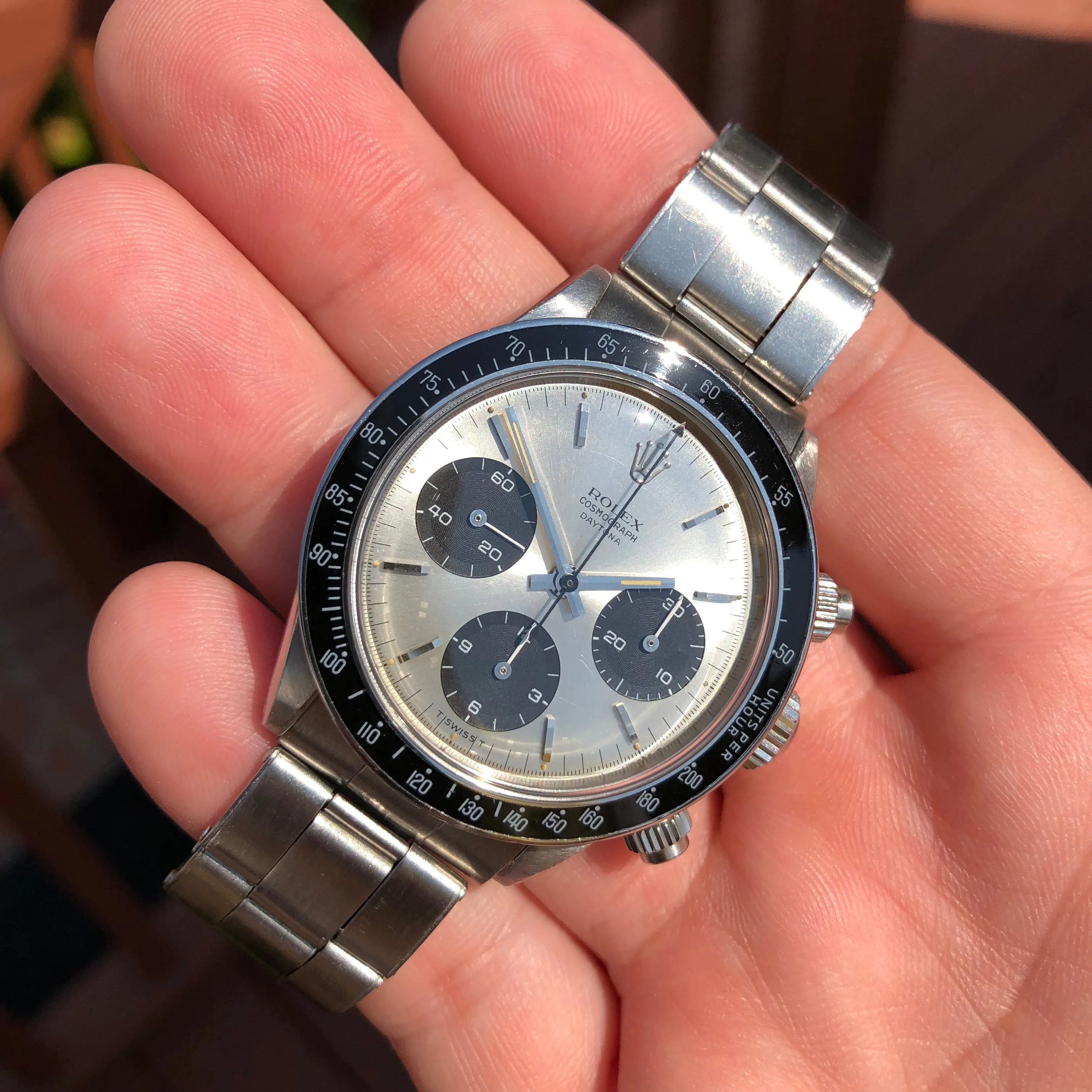 1966 Rolex Daytona 6240 Cosmograph Silver Steel Oyster Chronograph Wristwatch