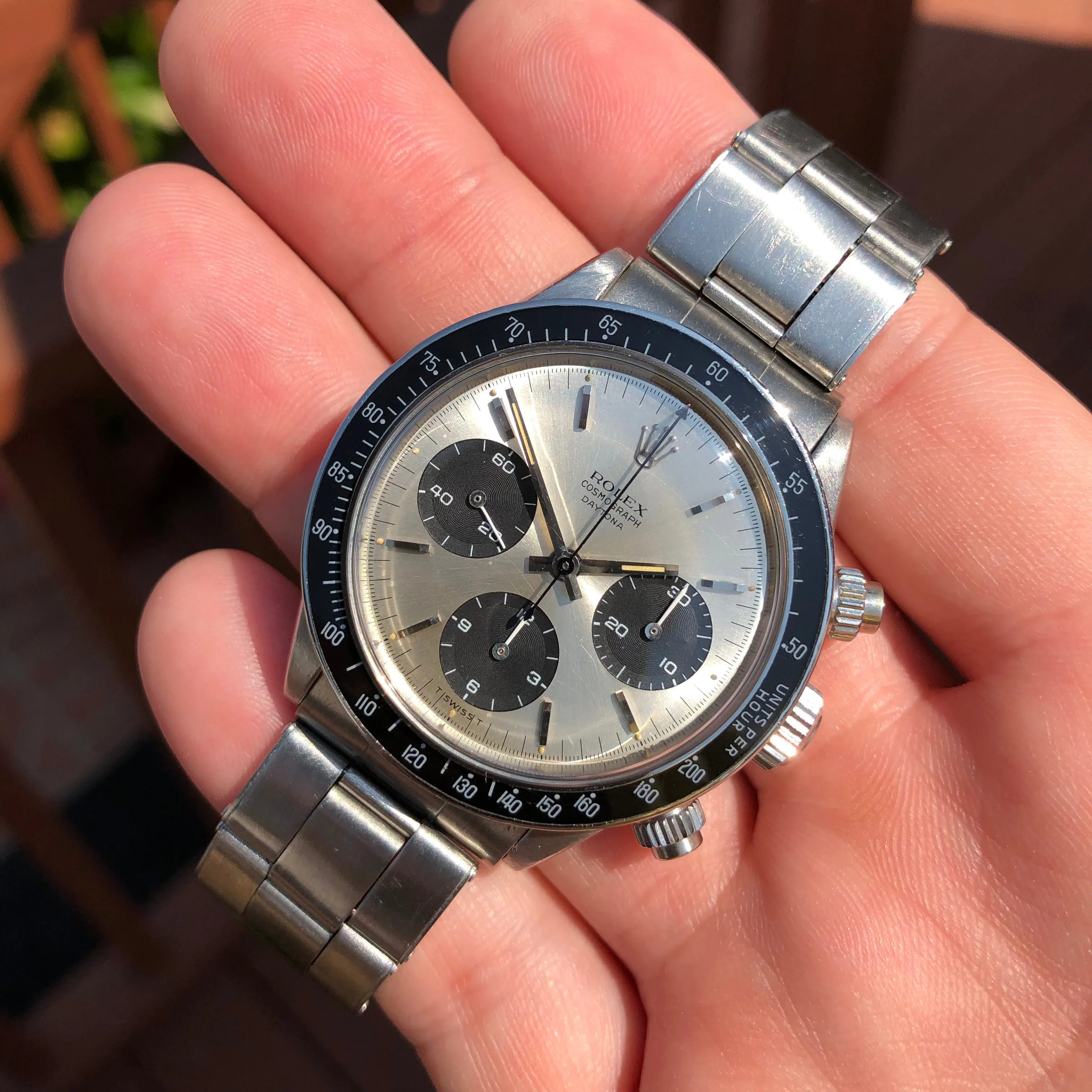 1966 Rolex Daytona 6240 Cosmograph Silver Steel Oyster Chronograph Wristwatch