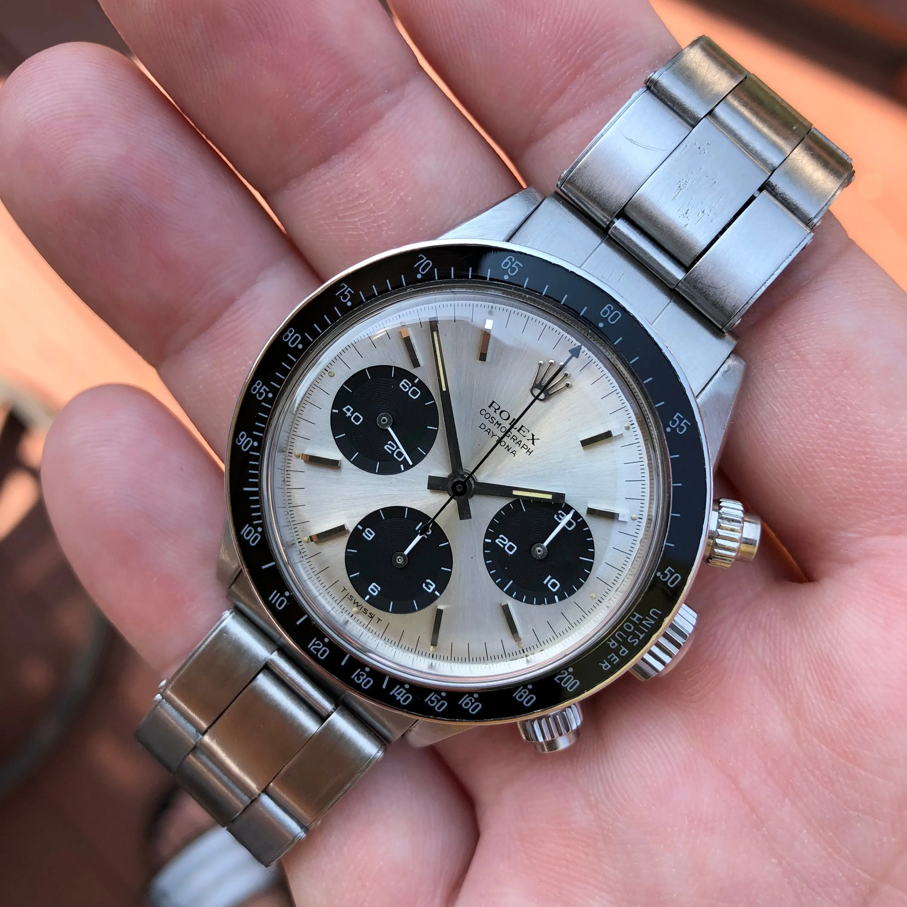 1966 Rolex Daytona 6240 Cosmograph Silver Steel Oyster Chronograph Wristwatch