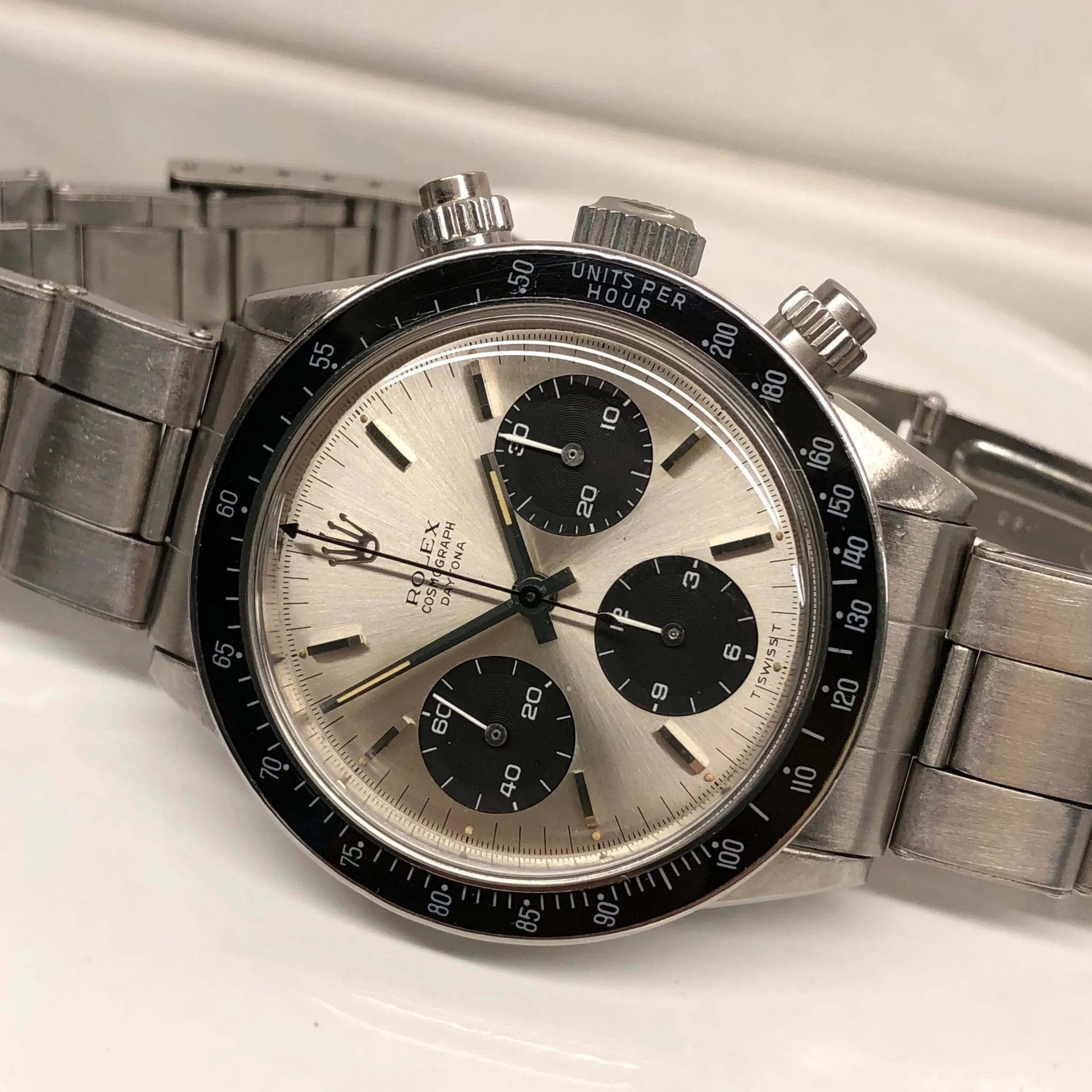 1966 Rolex Daytona 6240 Cosmograph Silver Steel Oyster Chronograph Wristwatch
