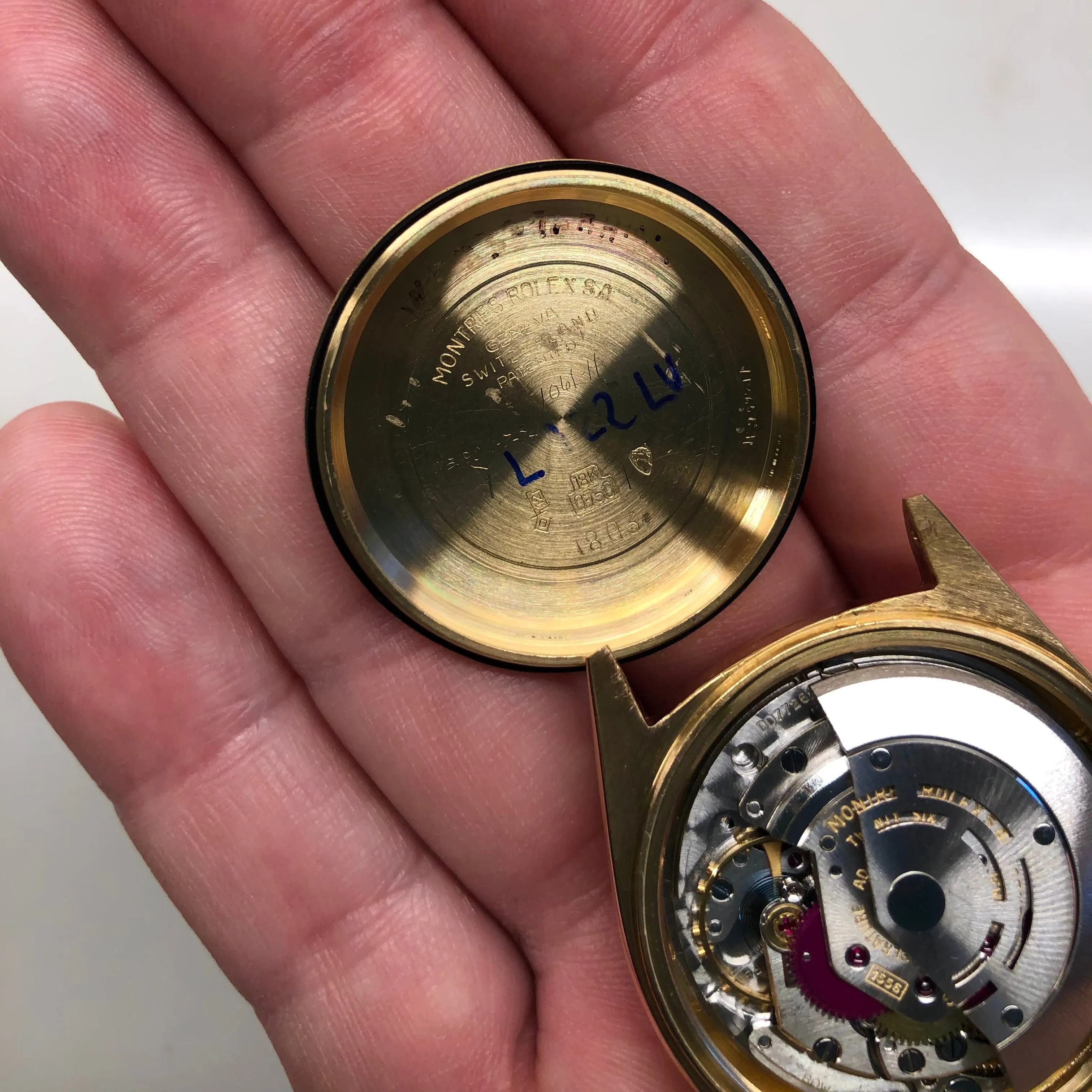 1966 Rolex President 1803 Day Date Yellow Gold Silver Tritium Pie Pan Wristwatch
