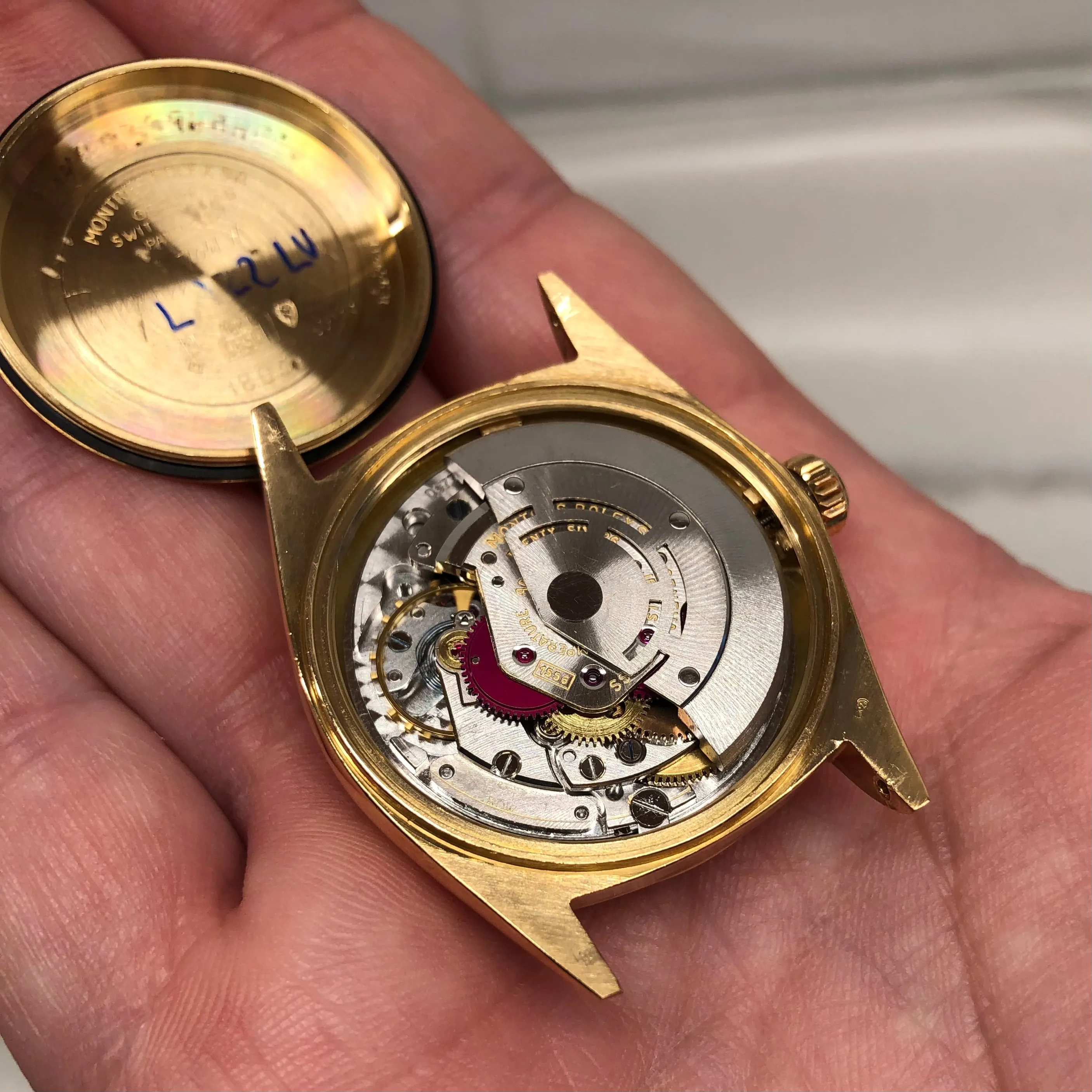 1966 Rolex President 1803 Day Date Yellow Gold Silver Tritium Pie Pan Wristwatch