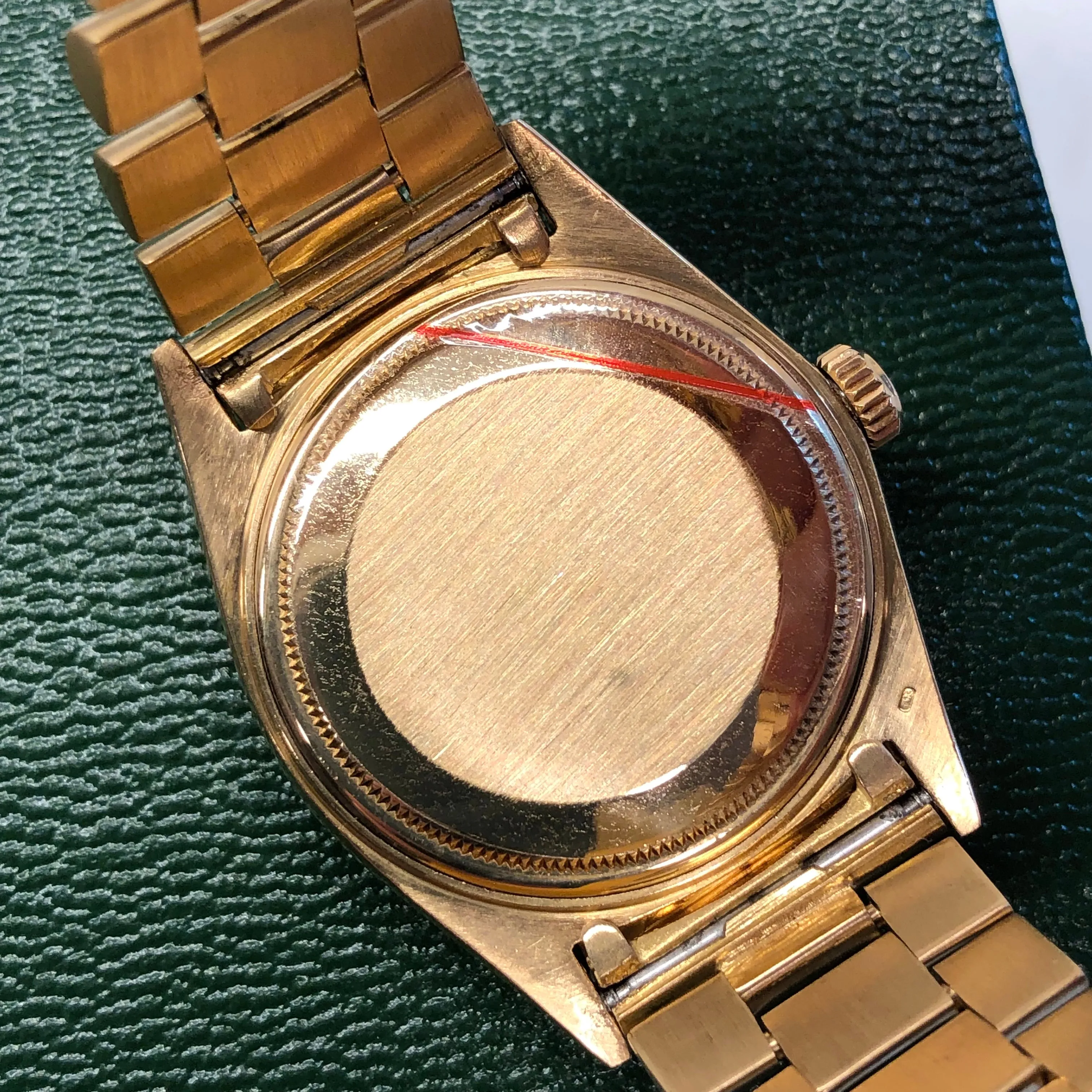 1966 Rolex President 1803 Day Date Yellow Gold Silver Tritium Pie Pan Wristwatch