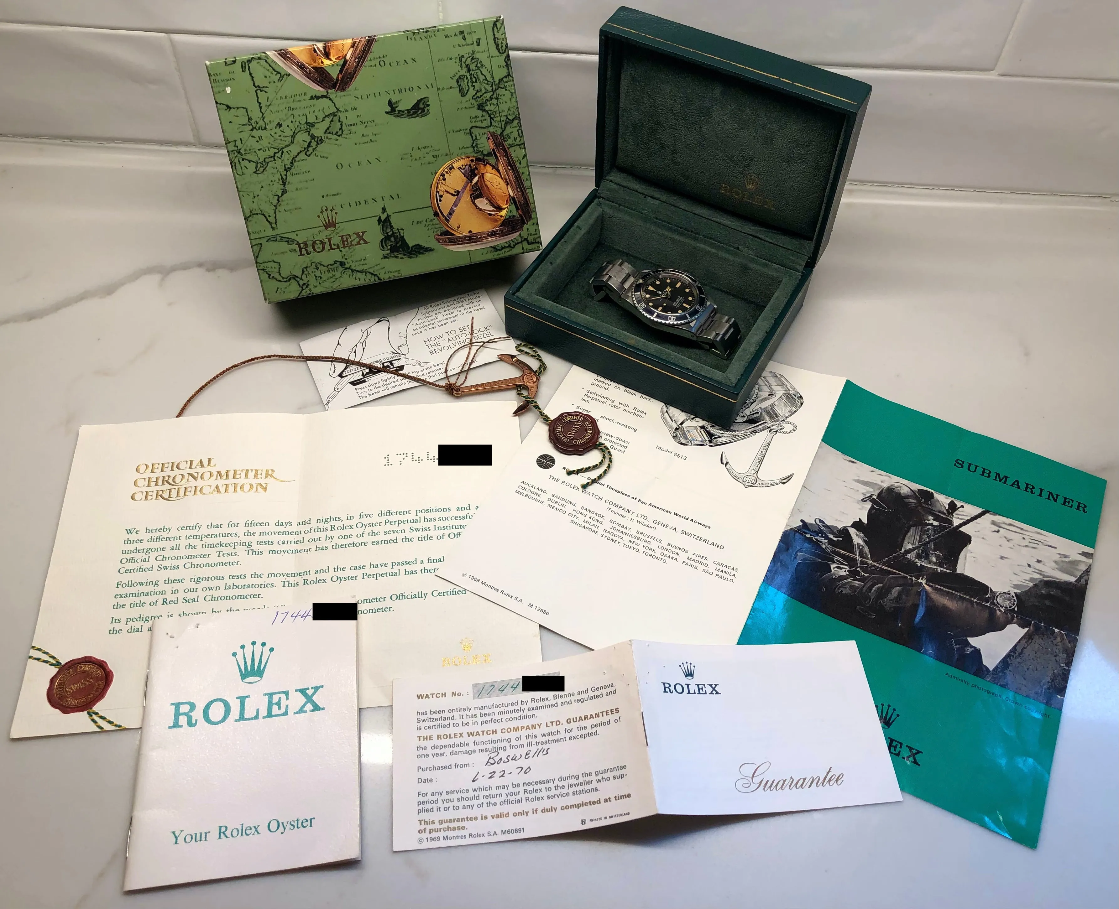 1967 Rolex Submariner 5512 Meters First Steel Wristwatch with Box Papers