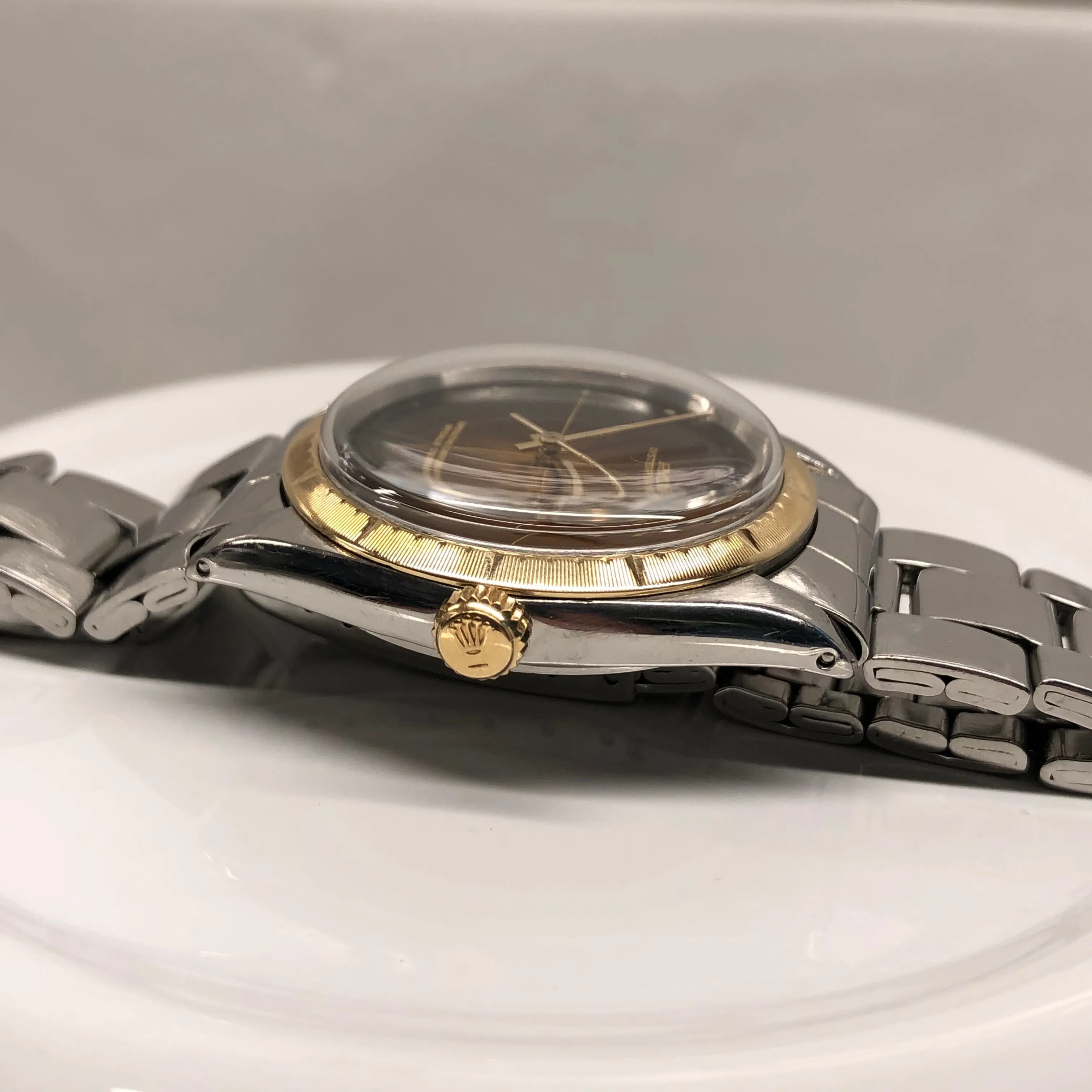 1967 Rolex Zephyr 1008 Tropical Gilt Cross Hair Dial Steel Gold Automatic Wristwatch