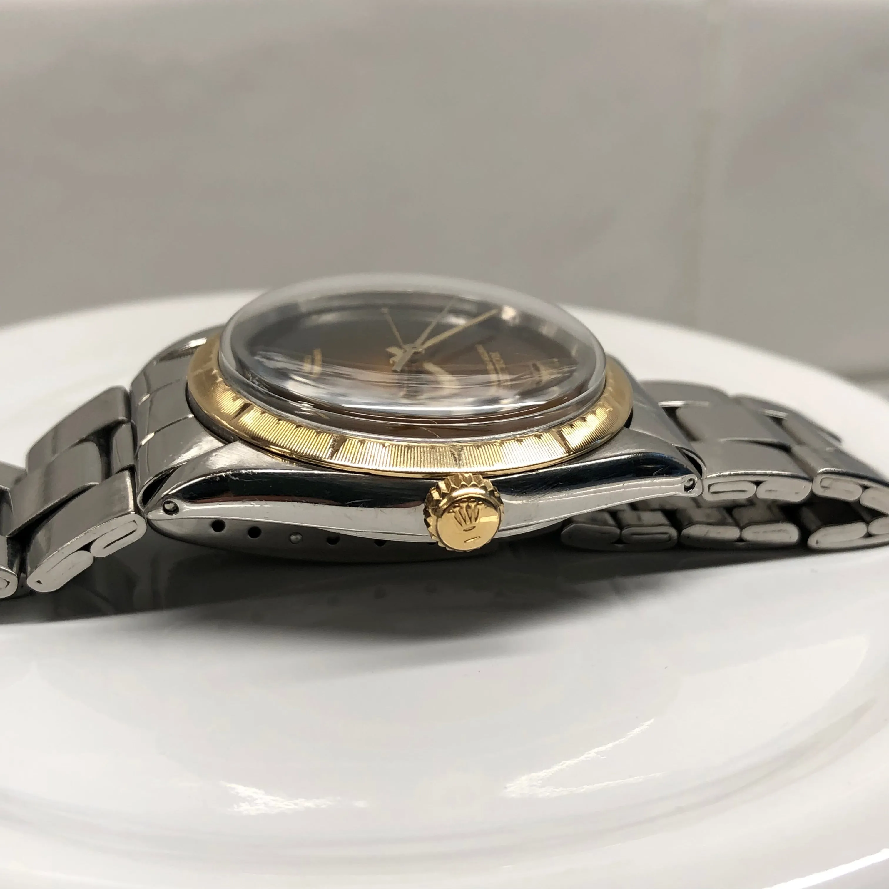 1967 Rolex Zephyr 1008 Tropical Gilt Cross Hair Dial Steel Gold Automatic Wristwatch