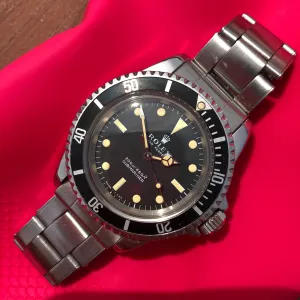 1967 Vintage Rolex Submariner 5513 Meters First Matte Black Fat Font Insert Wristwatch