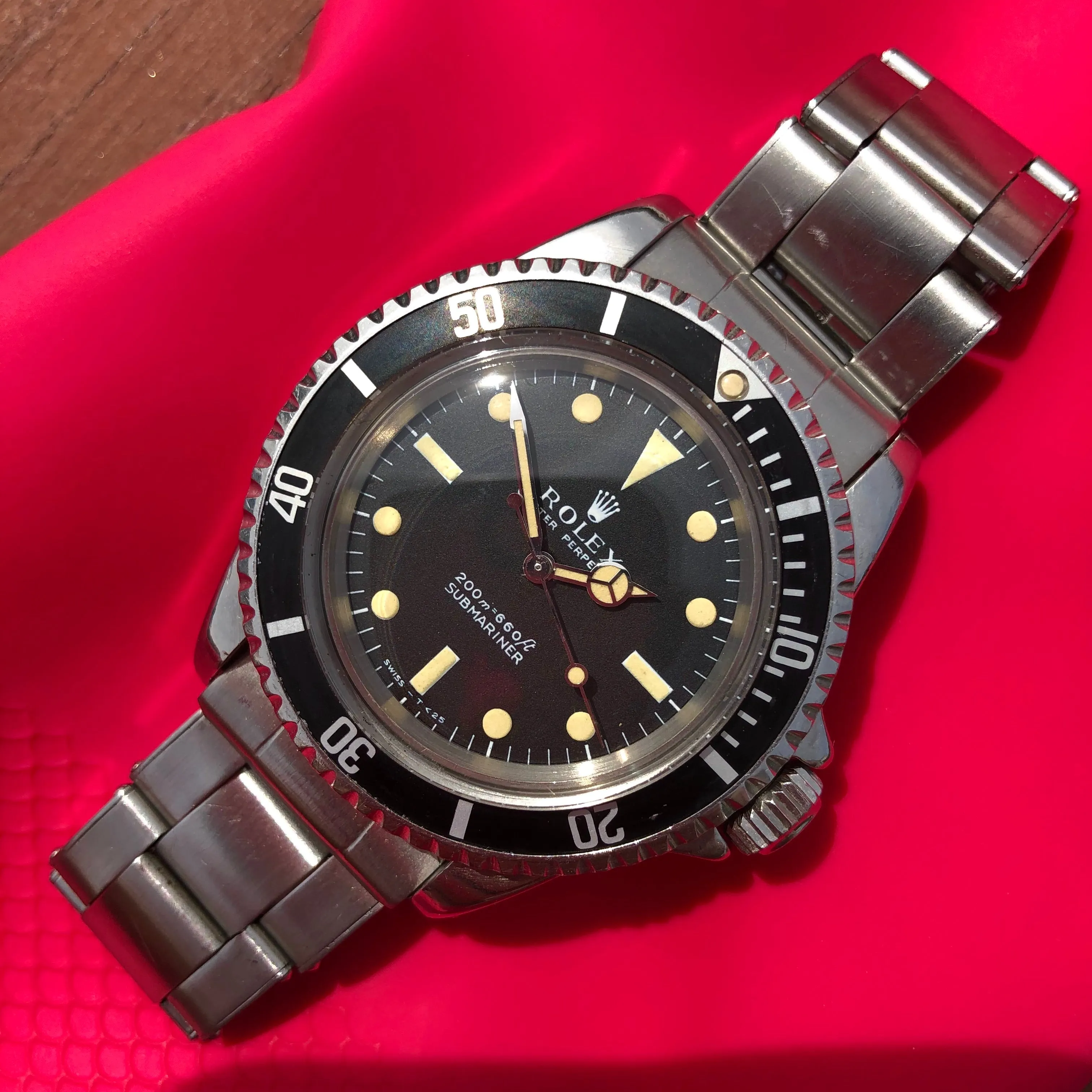 1967 Vintage Rolex Submariner 5513 Meters First Matte Black Fat Font Insert Wristwatch