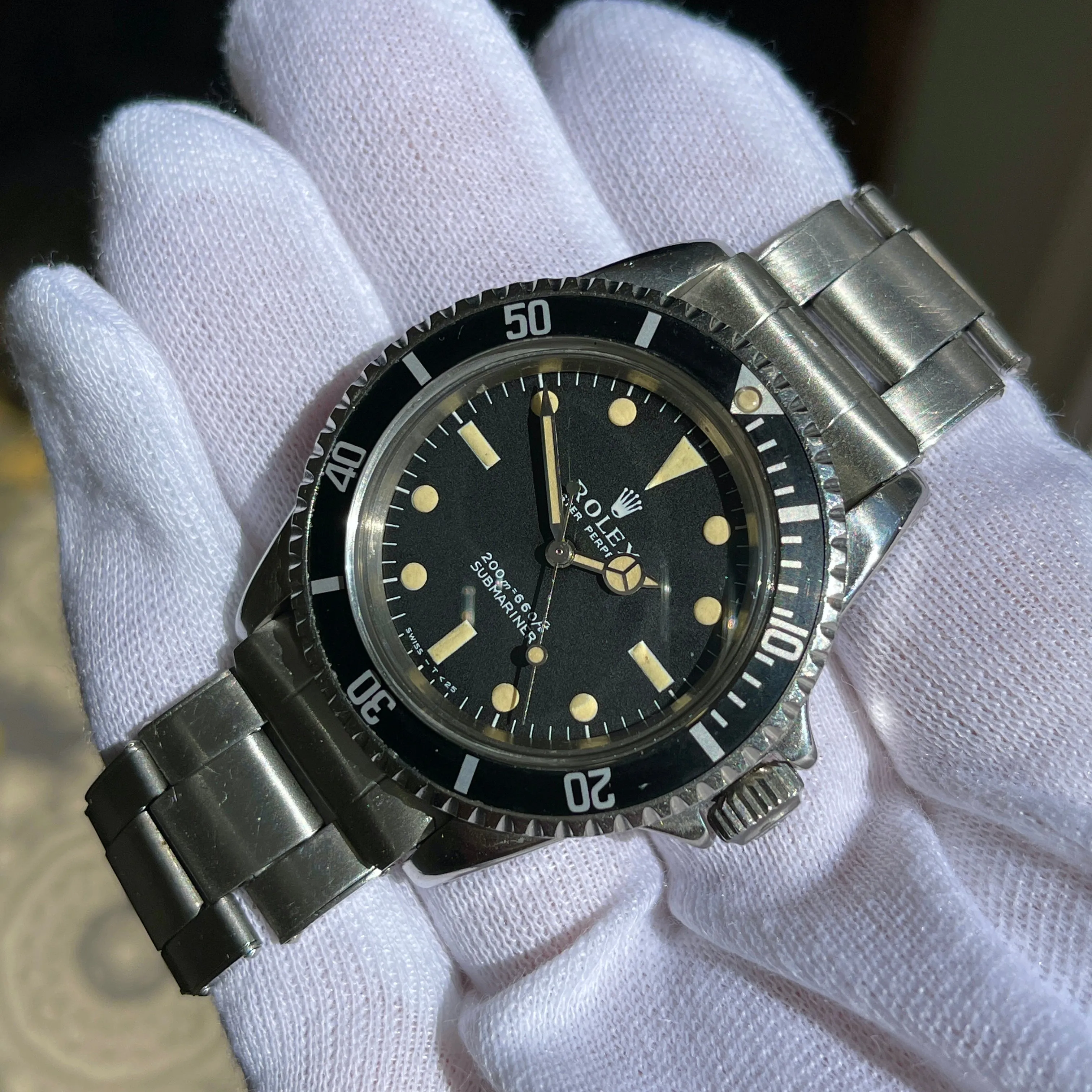 1967 Vintage Rolex Submariner 5513 Meters First Matte Black Fat Font Insert Wristwatch