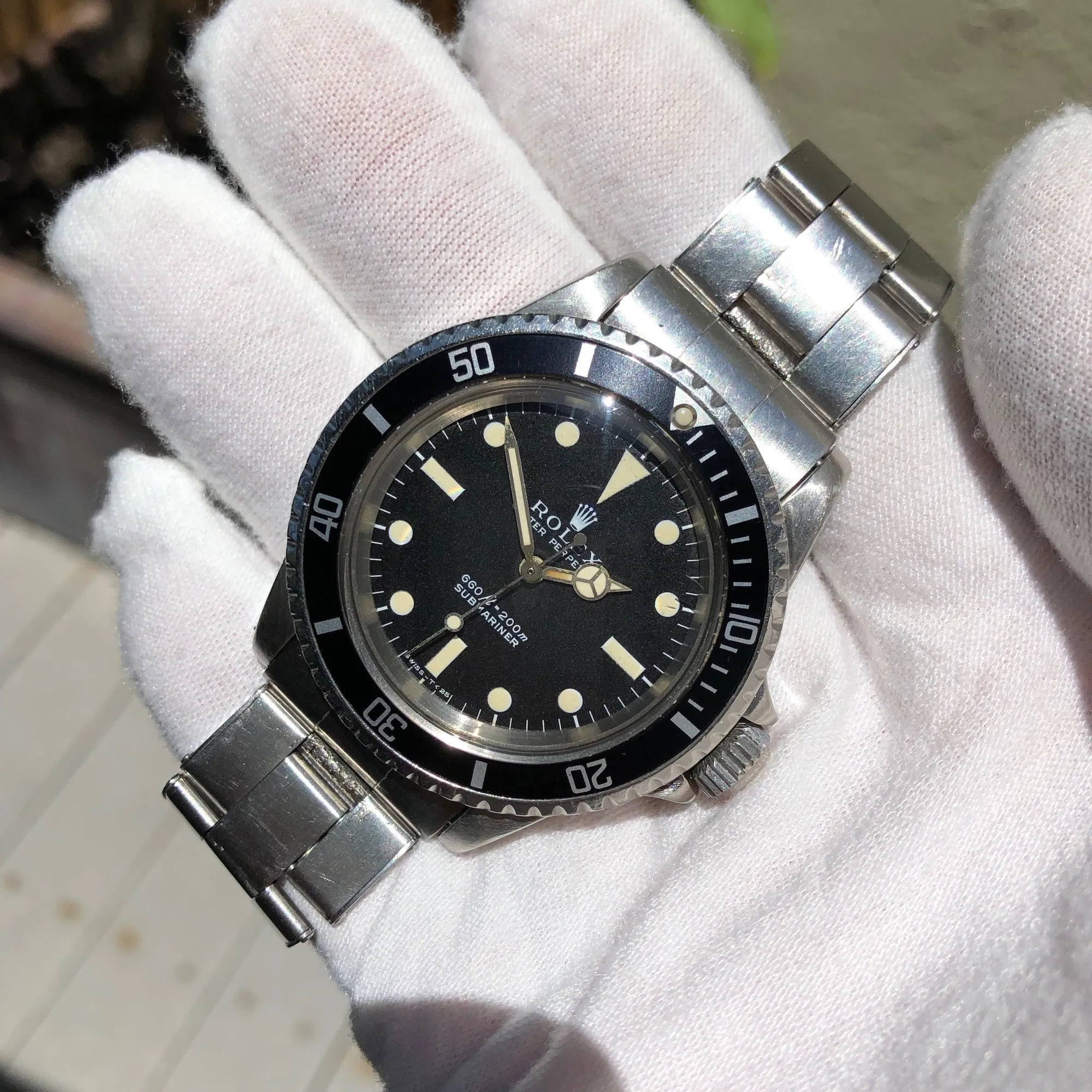 1968 Rolex Submariner 5513 Matte Black Non Serif Dial Wristwatch Circa 1968