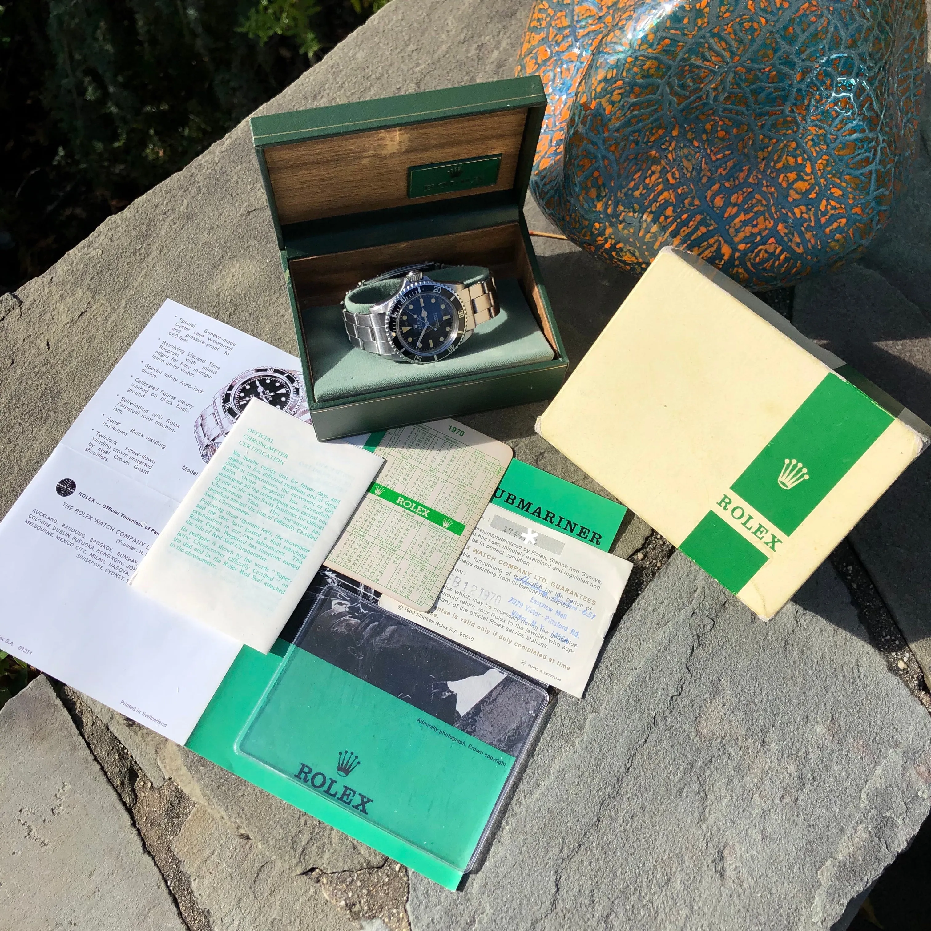 1968 Rolex Submariner 5513 Meters First Dial Matte Black Wristwatch Box Papers