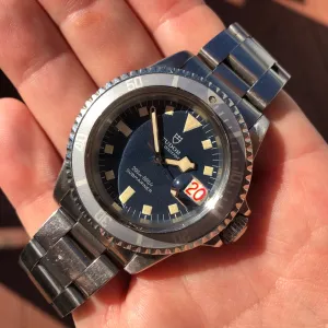 1968 Vintage Tudor Submariner 7021 Blue Snowflake Dial Kissing 40 Ghost Insert Automatic Wristwatch