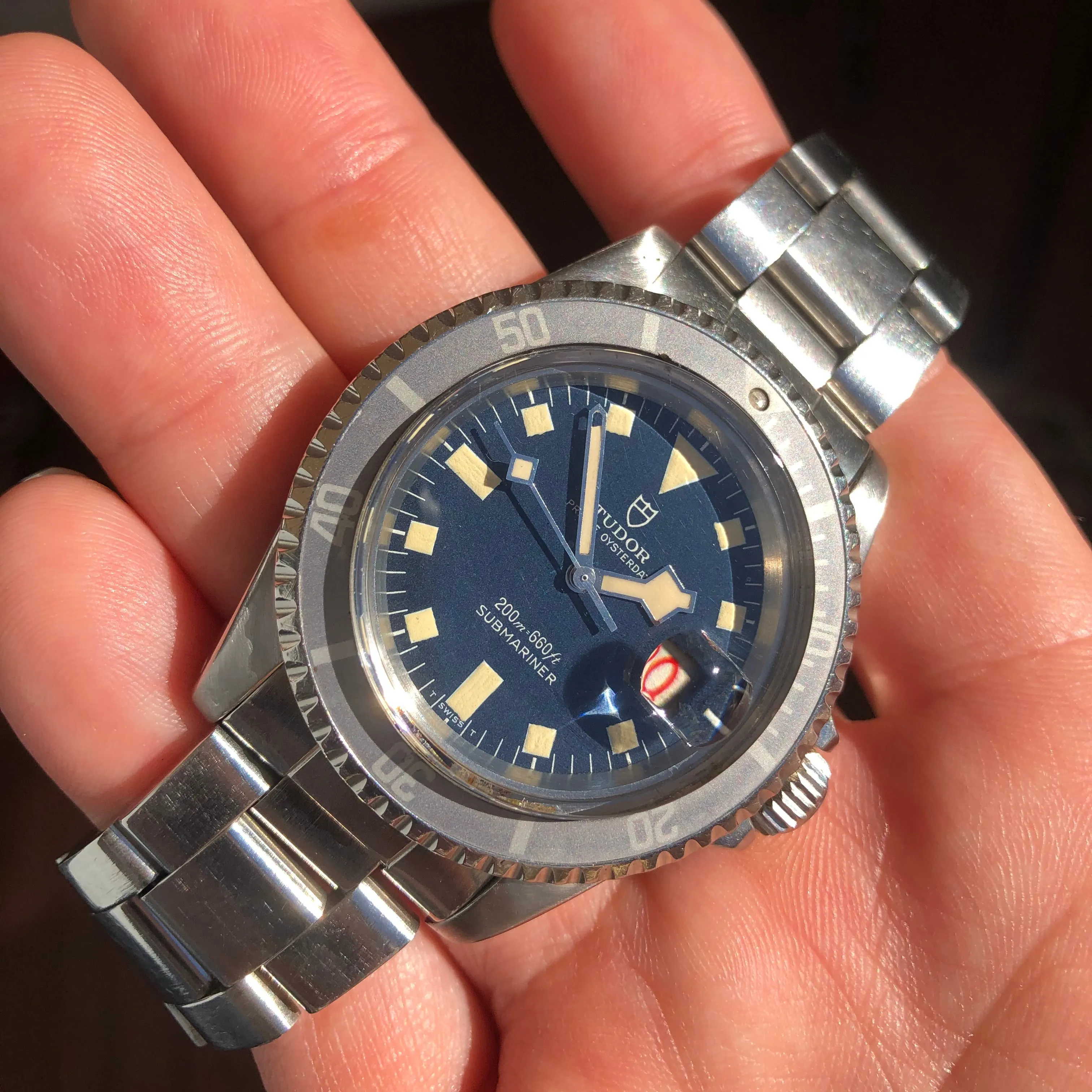 1968 Vintage Tudor Submariner 7021 Blue Snowflake Dial Kissing 40 Ghost Insert Automatic Wristwatch