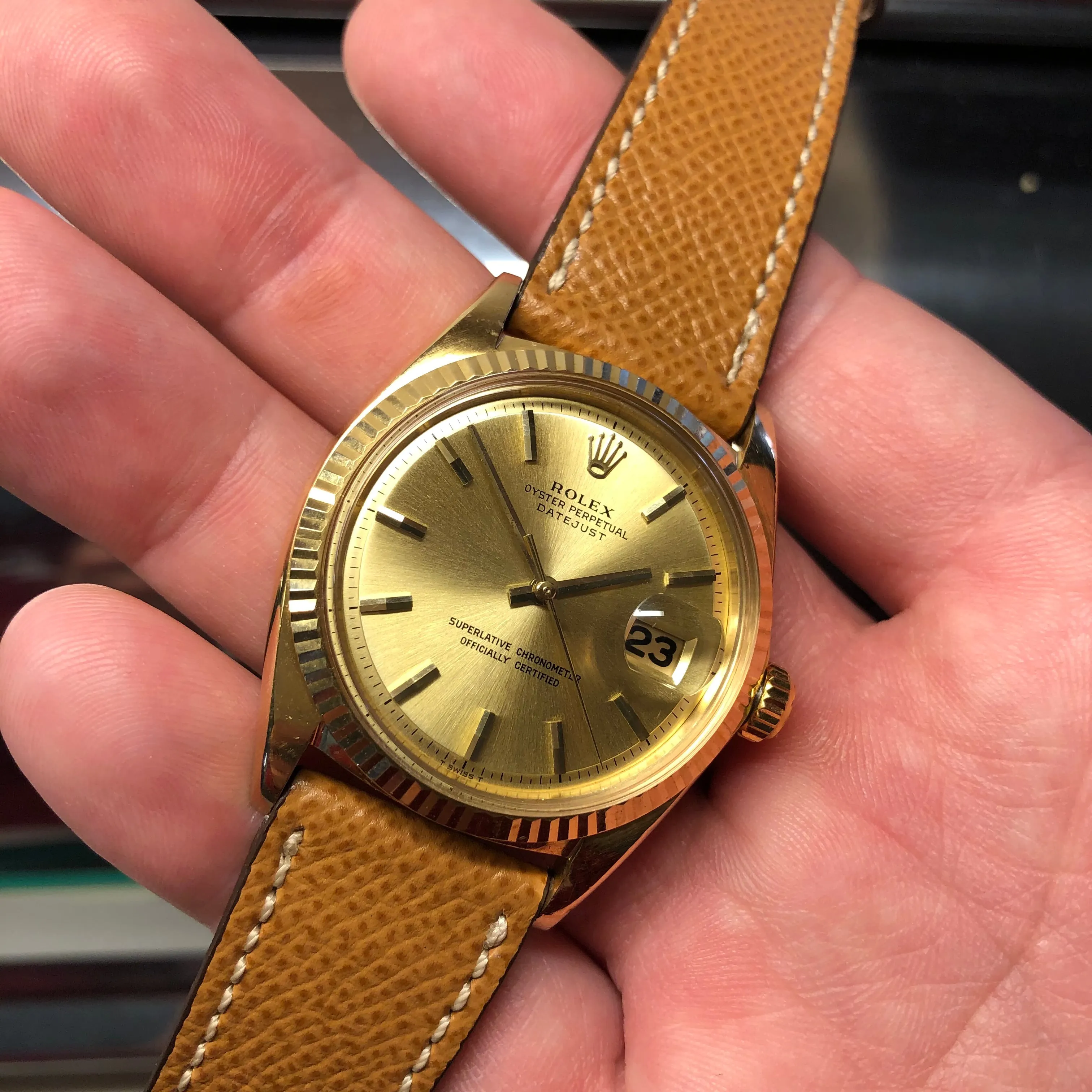 1969 Vintage Rolex Datejust 1601 18K Yellow Gold Champagne Automatic Wristwatch Guarantee Booklets