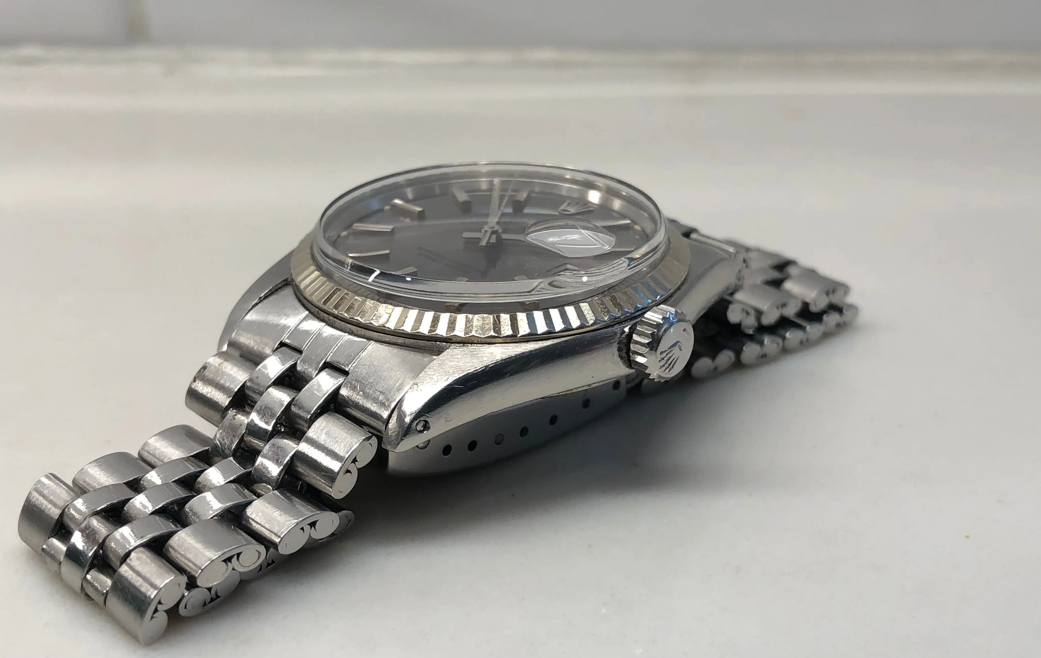 1970 Rolex Datejust 1601 Lavender Dial Steel Jubilee Fluted Automatic Wristwatch