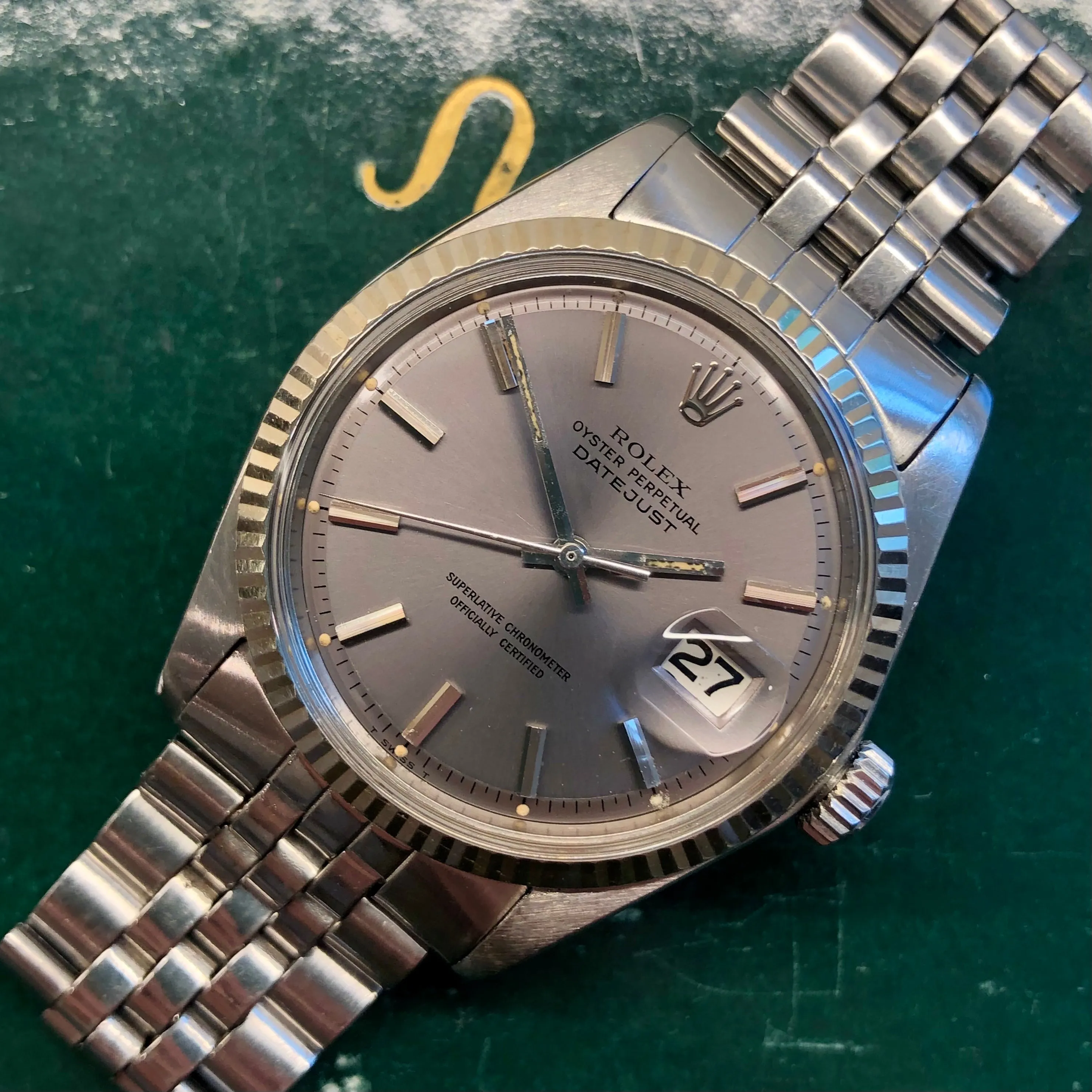 1970 Rolex Datejust 1601 Lavender Dial Steel Jubilee Fluted Automatic Wristwatch