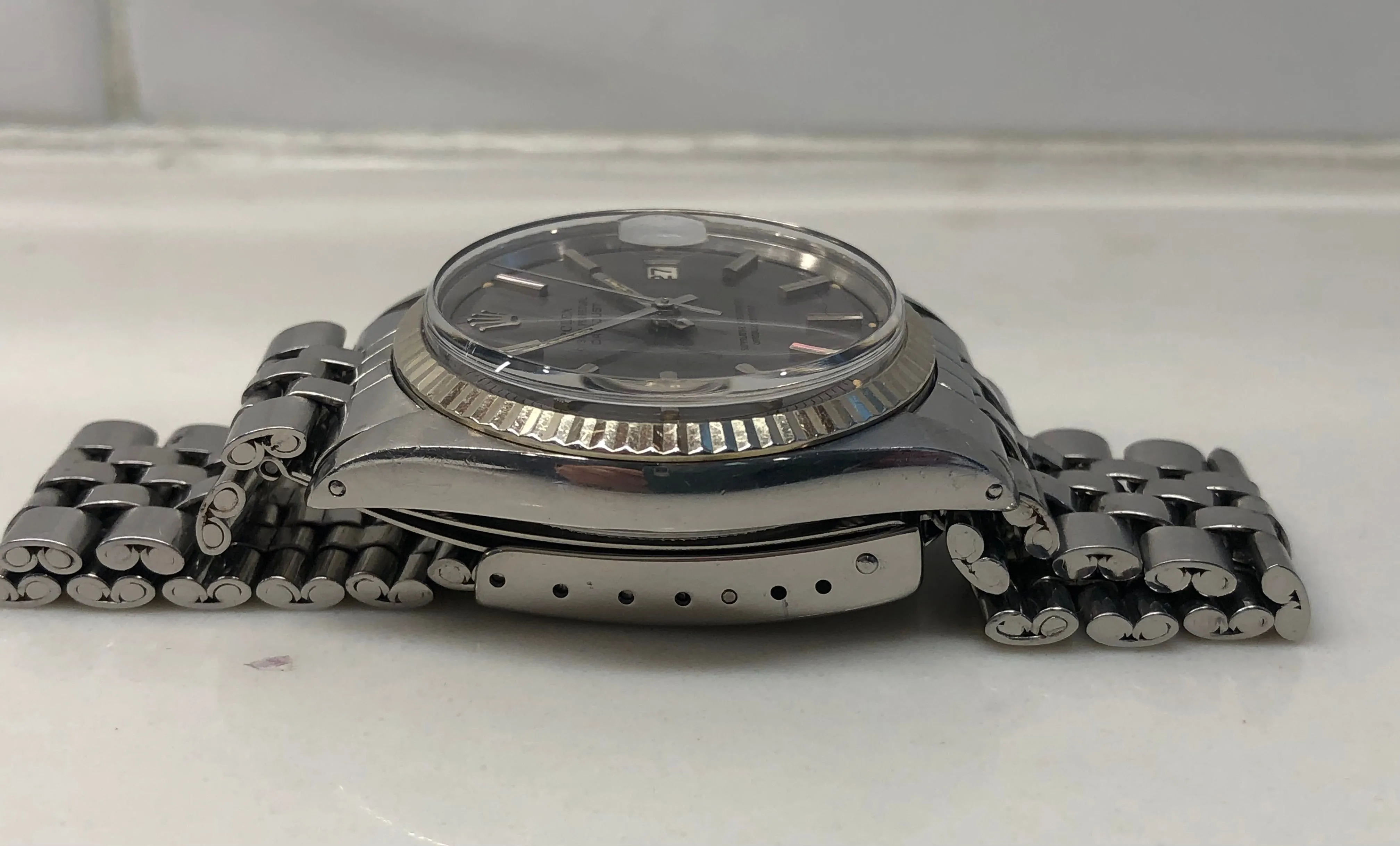 1970 Rolex Datejust 1601 Lavender Dial Steel Jubilee Fluted Automatic Wristwatch