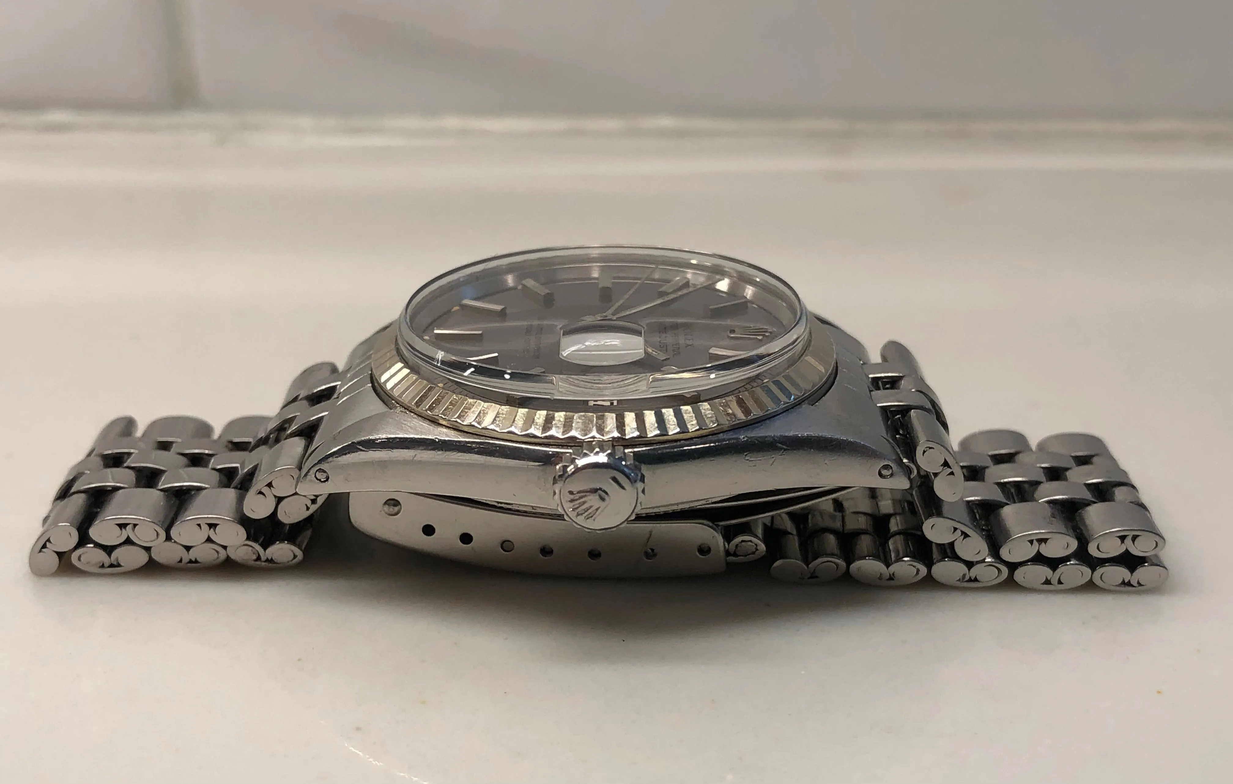 1970 Rolex Datejust 1601 Lavender Dial Steel Jubilee Fluted Automatic Wristwatch