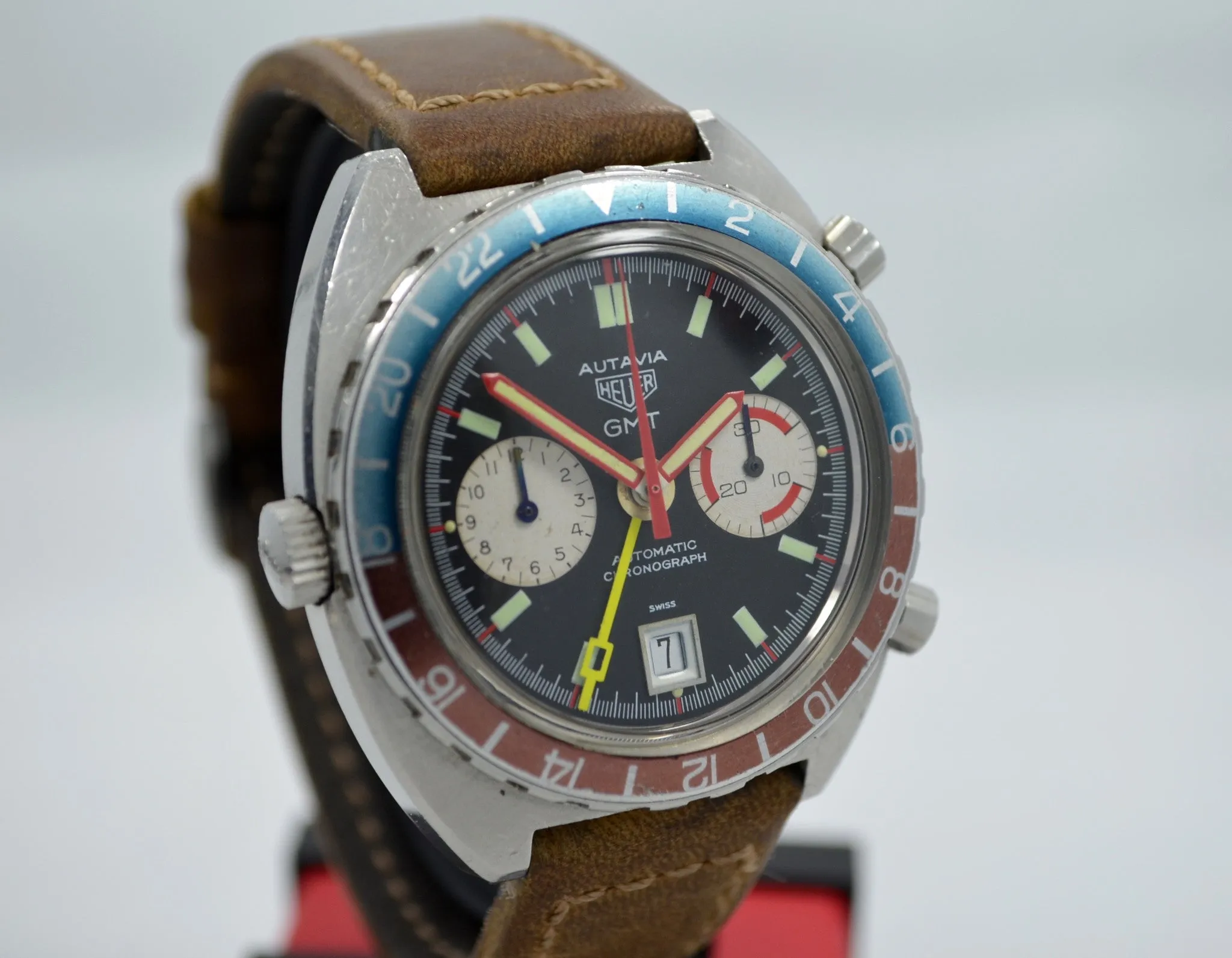 1970's Heuer Autavia GMT 1163 Cal. 14 Automatic Steel Chronograph Wristwatch